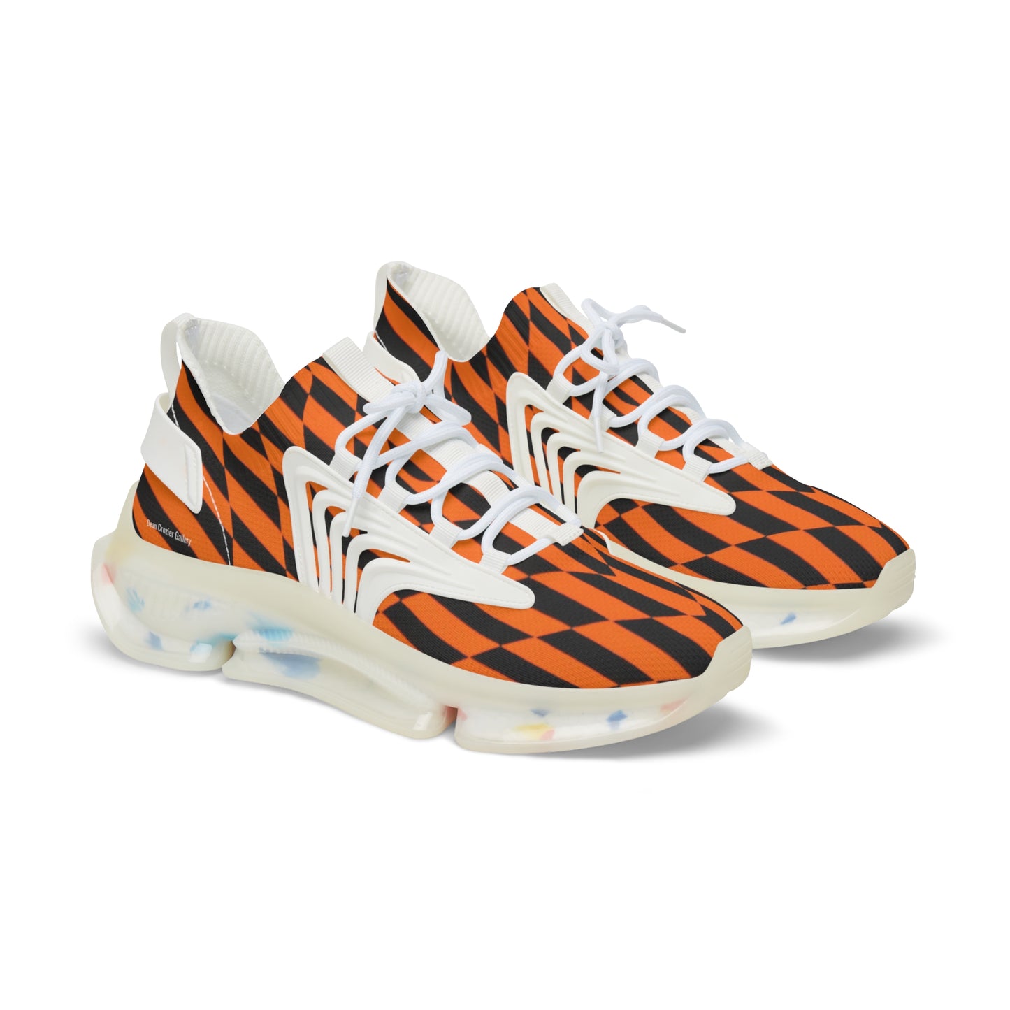 OPTICS 1 these bold blue & orange striped men's mesh sneakers featuring the artwork of Dean Crozier creates a vibrant athletic shoes