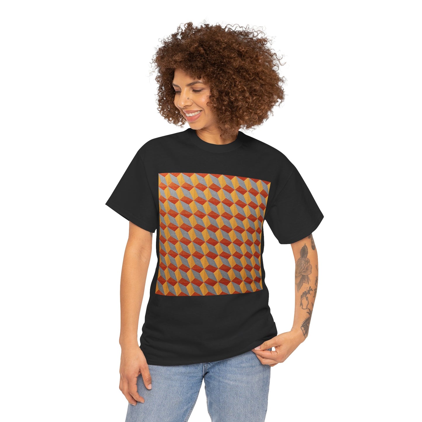 OPTICS 2 repetitive cubes rise or fall in this optical artwork on this art t-shirt.