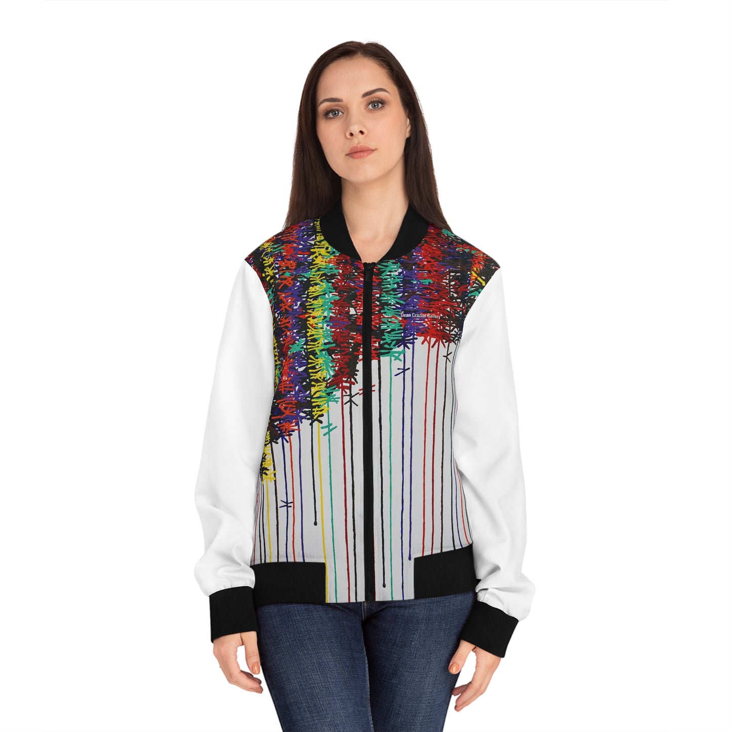 KNOT a painting exploring memory on this art women's bomber jacket —designed by artist Dean Crozier