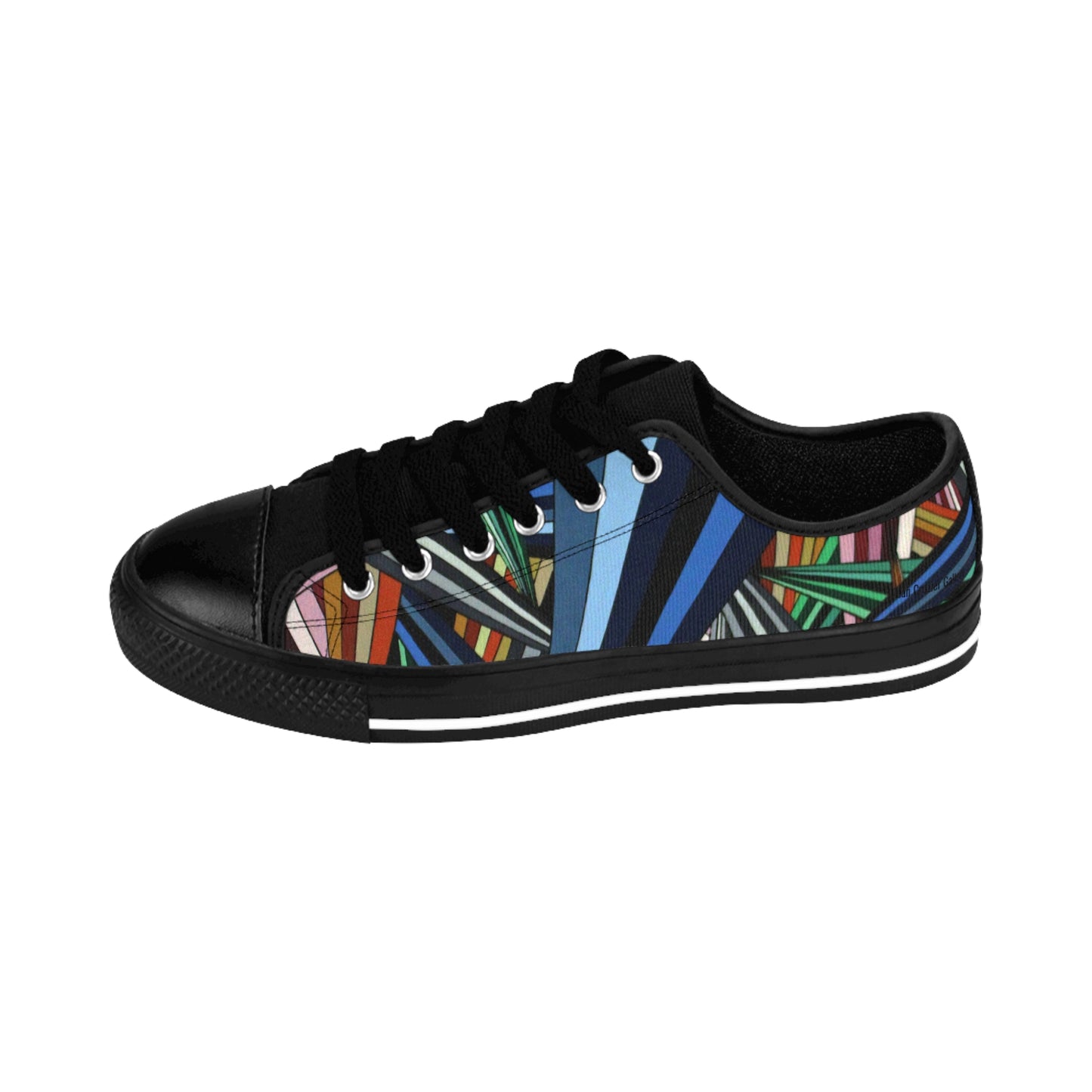 ANXIETY men's sneakers — colorful geometric design stripe canvas shoes featuring an original artwork with bold vibrant colour