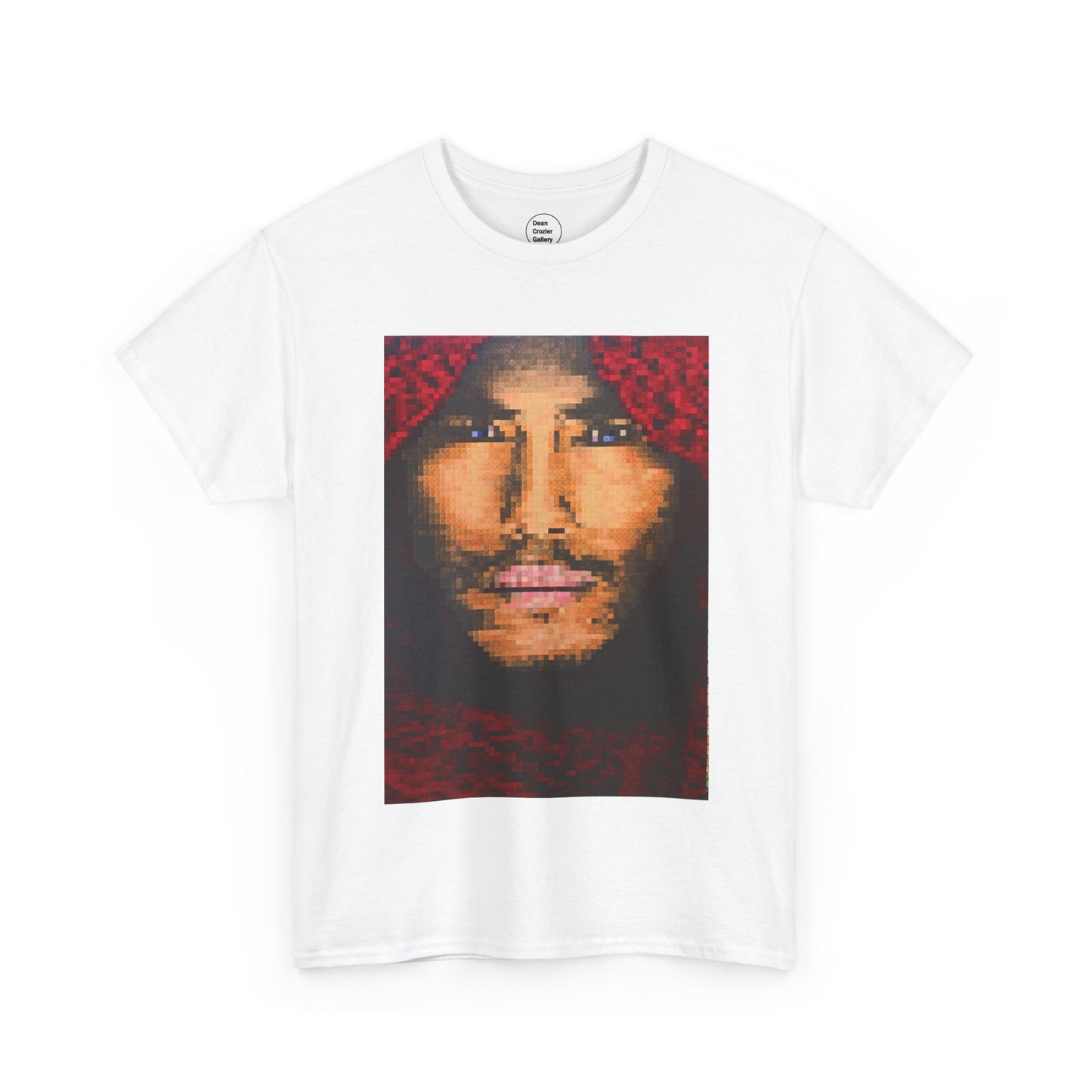 BOY IN A RED SCARF is a beautiful image created by individually coloured squares revealing a hauntingly beautiful face on this rt T-shirt.
