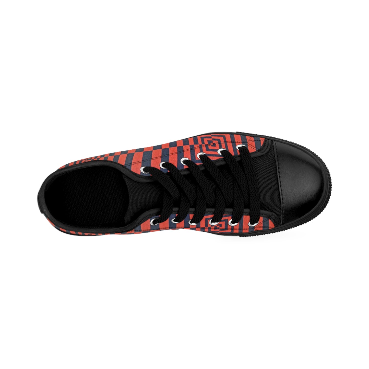 OPTICS 1 men's sneakers — colorful geometric design stripe canvas shoes featuring an original artwork with bold vibrant orange and deep blue