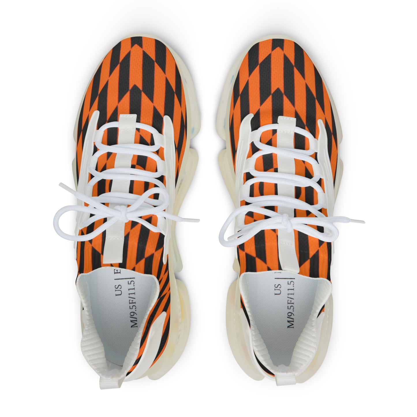OPTICS 1 these bold blue & orange striped men's mesh sneakers featuring the artwork of Dean Crozier creates a vibrant athletic shoes