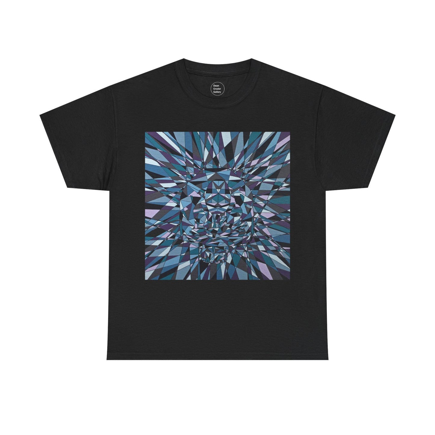 ISOLATION a bold sharp geometric image concealing a crouching figure in its heart making a bold image on this artful T-shirt.
