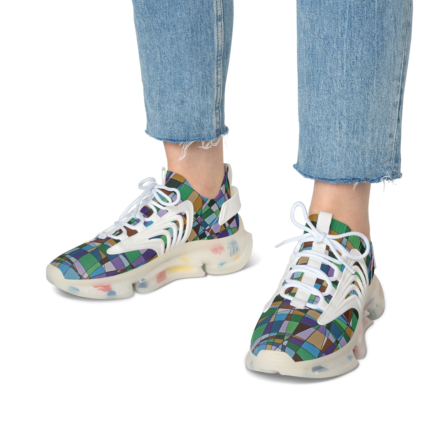 Jacaranda  Women's Mesh Sneakers — light casual purples  in this abstract floral design