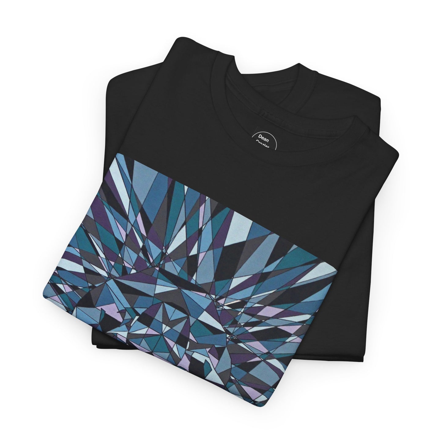 ISOLATION a bold sharp geometric image concealing a crouching figure in its heart making a bold image on this artful T-shirt.