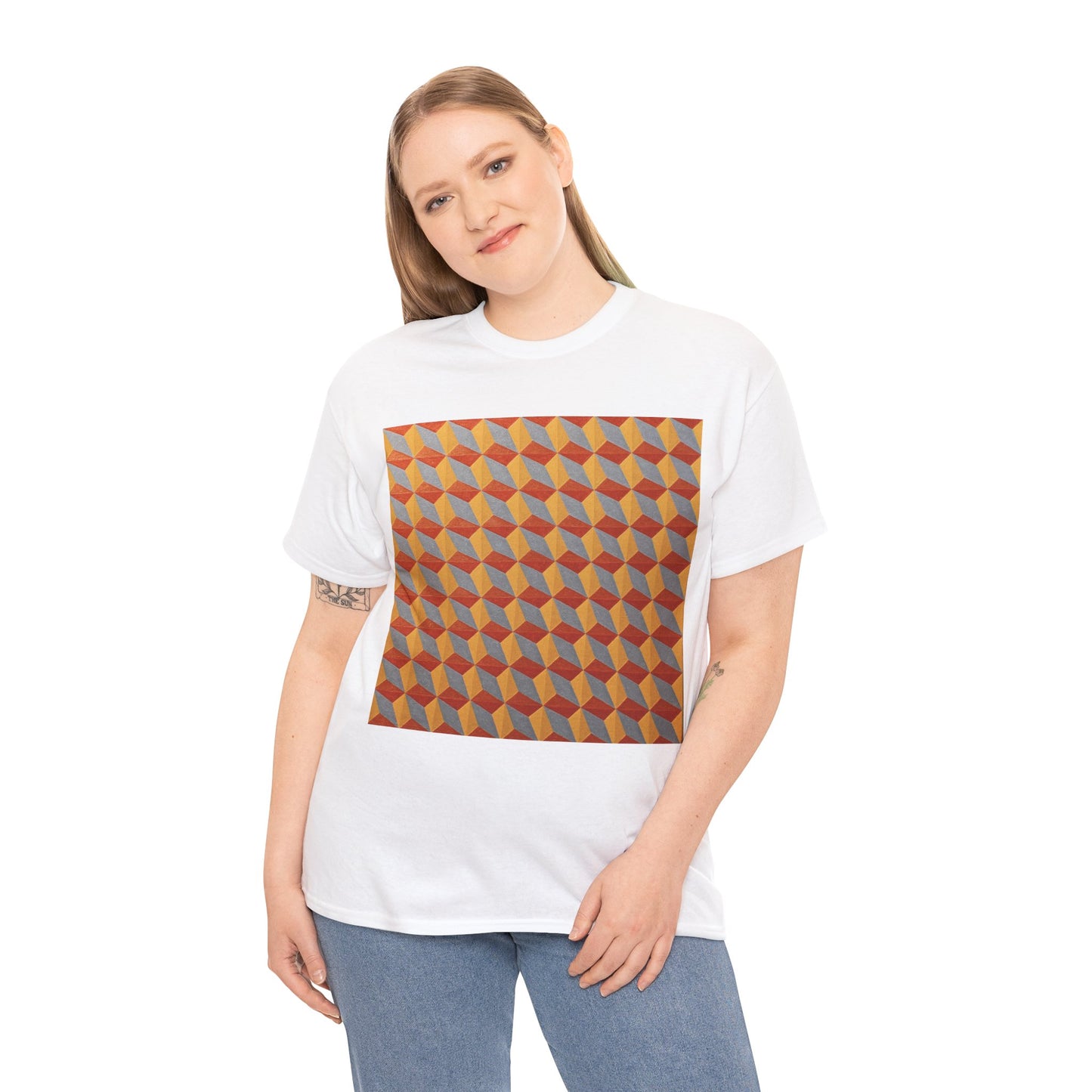 OPTICS 2 repetitive cubes rise or fall in this optical artwork on this art t-shirt.