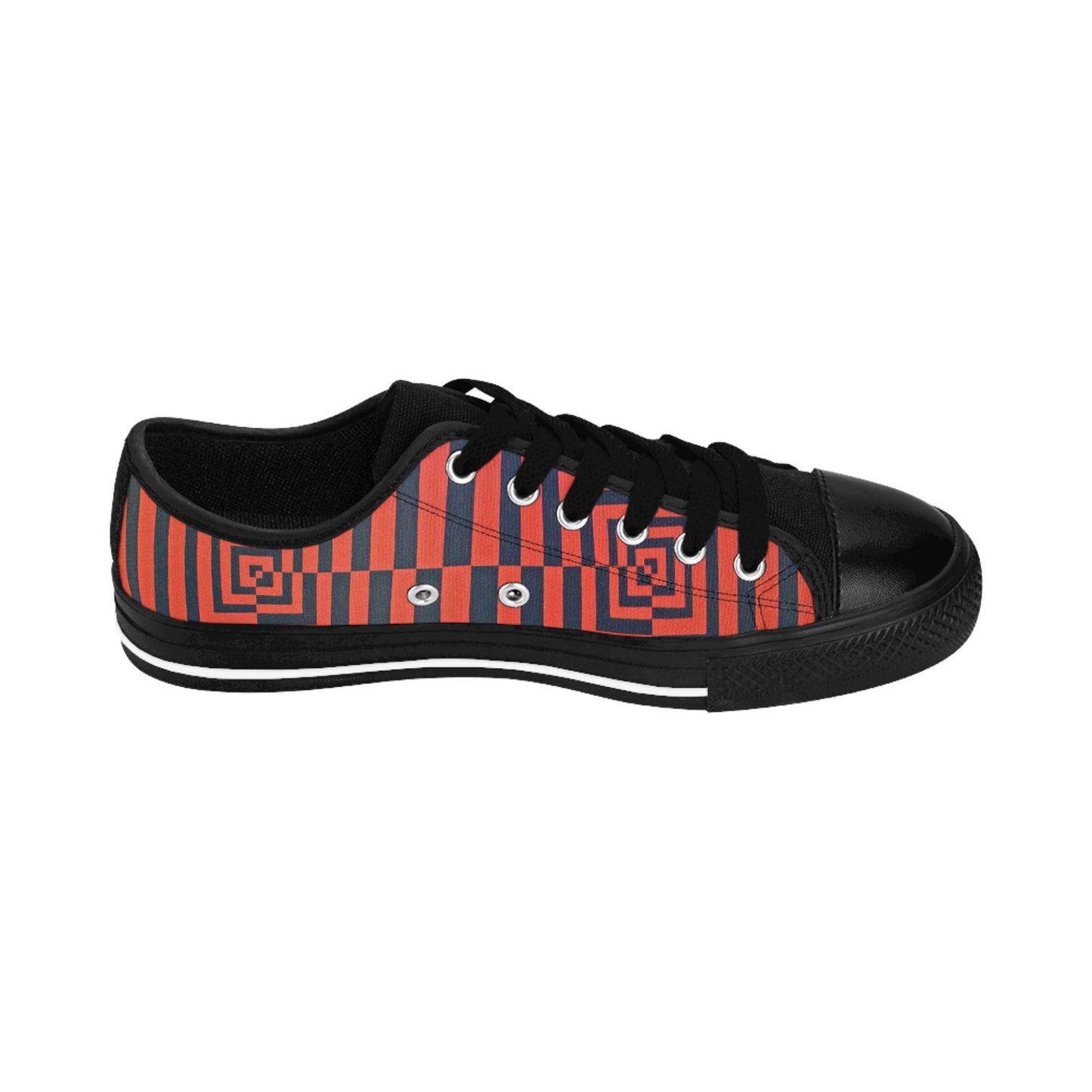 OPTICS 1 men's sneakers — colorful geometric design stripe canvas shoes featuring an original artwork with bold vibrant orange and deep blue