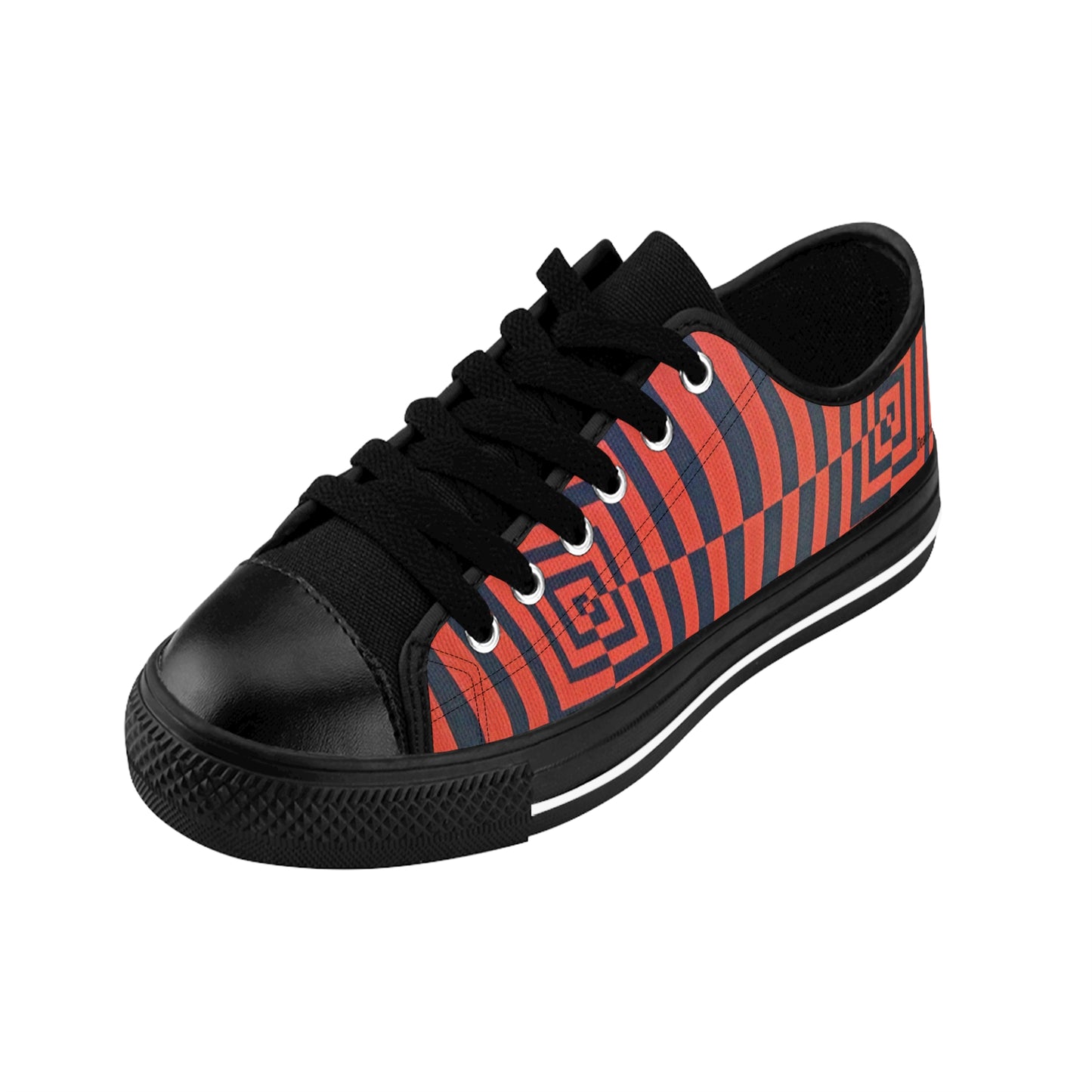 OPTICS 1 men's sneakers — colorful geometric design stripe canvas shoes featuring an original artwork with bold vibrant orange and deep blue
