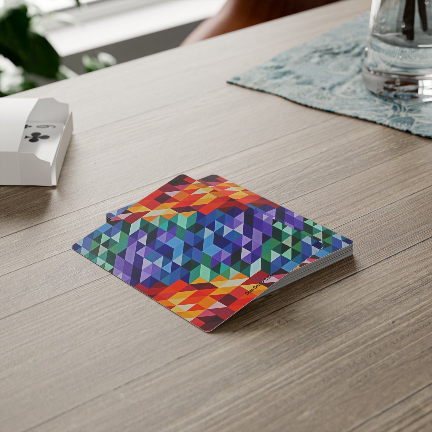 W.C. by Dean Crozier a geometric abstract of triangles and colour on these beautiful playing cards.
