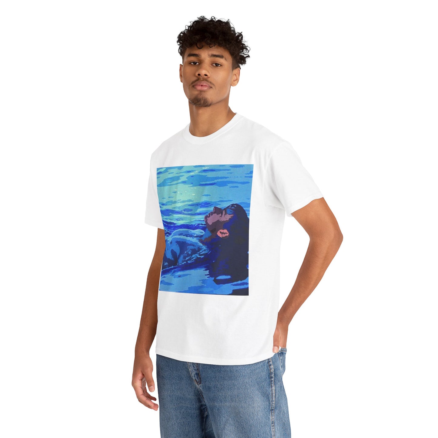 REPOSE - WATER this T-shirt features a male figure floats on a pool of cool water in this abstract portrait from the Dean Crozier Gallery.