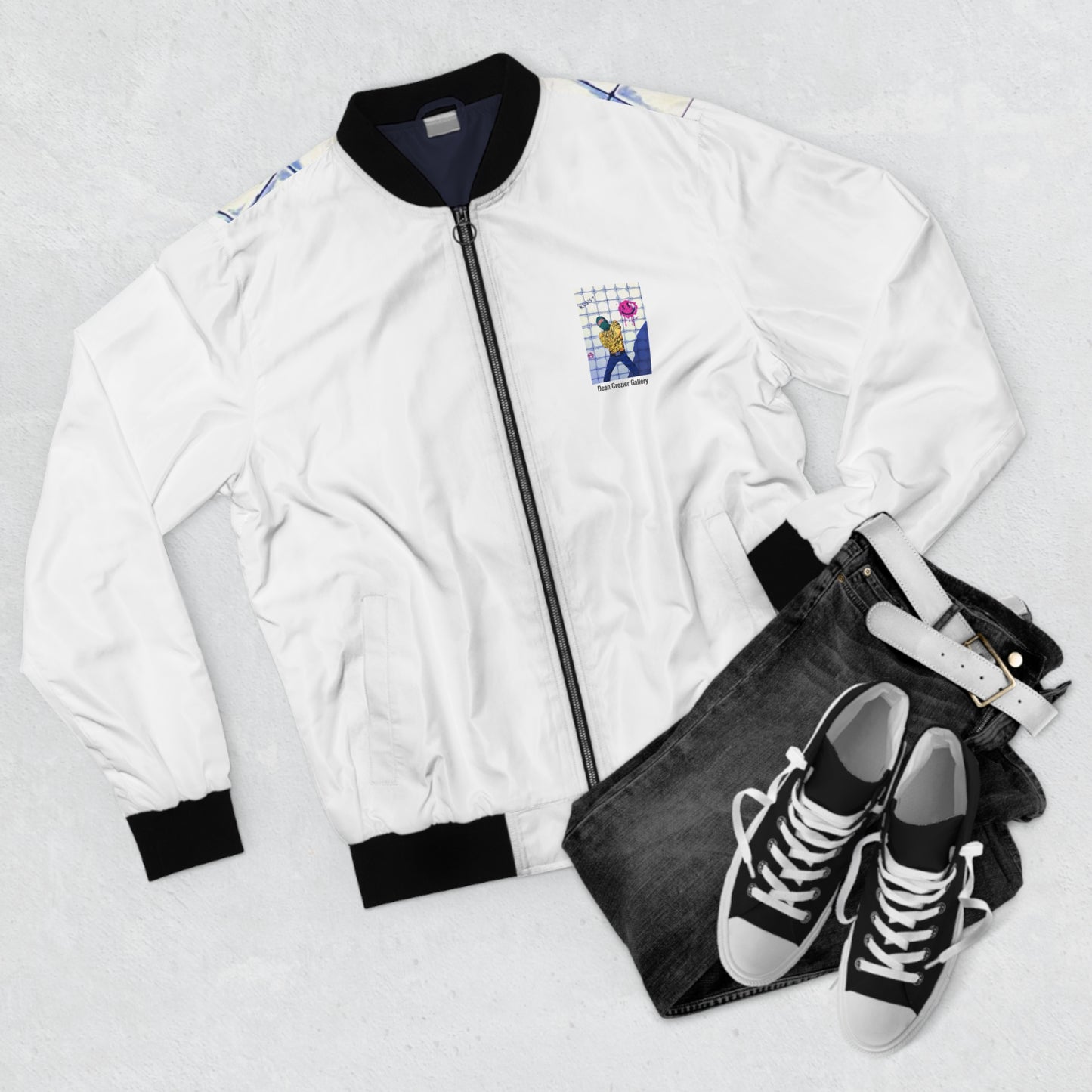 Casual Bomber Jacket — HAPPY PLACE is a quirky comic book design on this artist styled bomber jacket