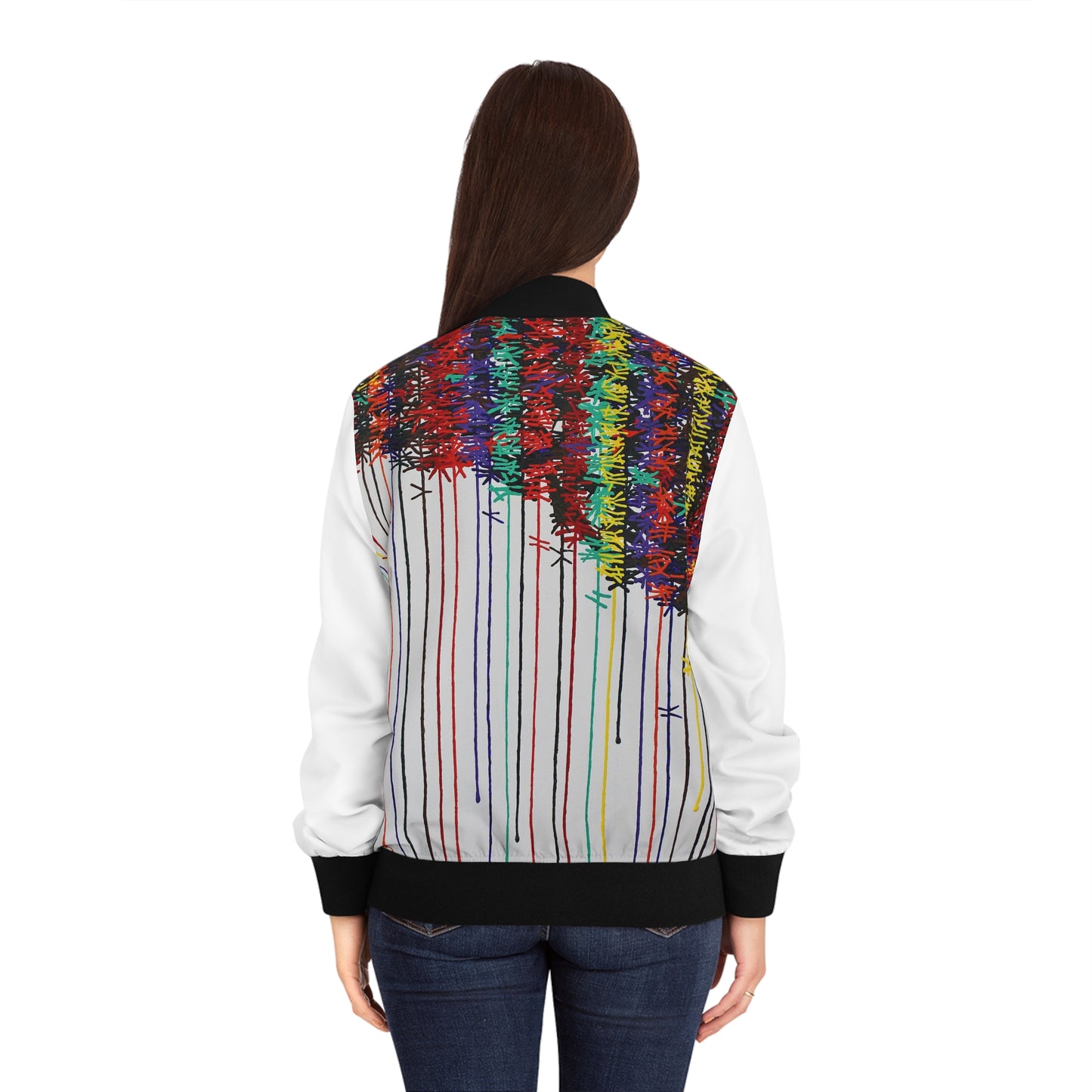 KNOT a painting exploring memory on this art women's bomber jacket —designed by artist Dean Crozier