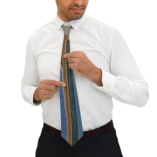 SALT PANS 4 a Western Australian salt pans necktie — Soft blue & sandy tones for a summer tie