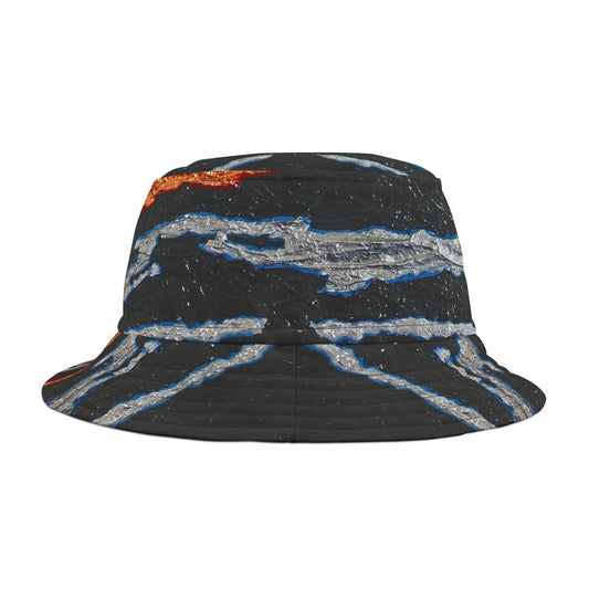 Bucket Hat metallic slashes — a bold design with slashes of gold and silver on a bed of black. Strong streetwear for a bold outfit