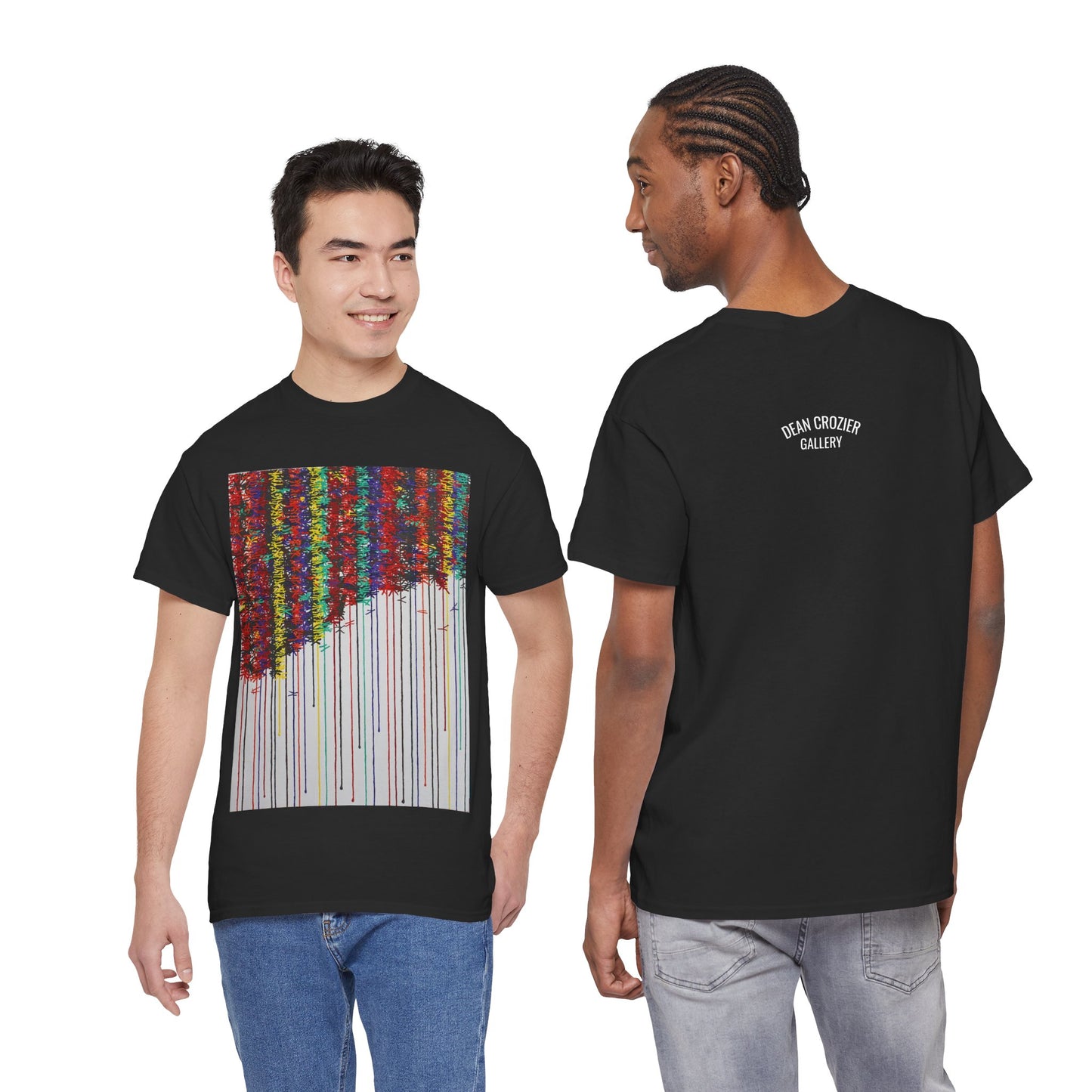 KNOT is an exploration of the bonds that tie a friendship together over time. Painted in bold strong colours that drip down the canvas on this joyful art T-shirt.