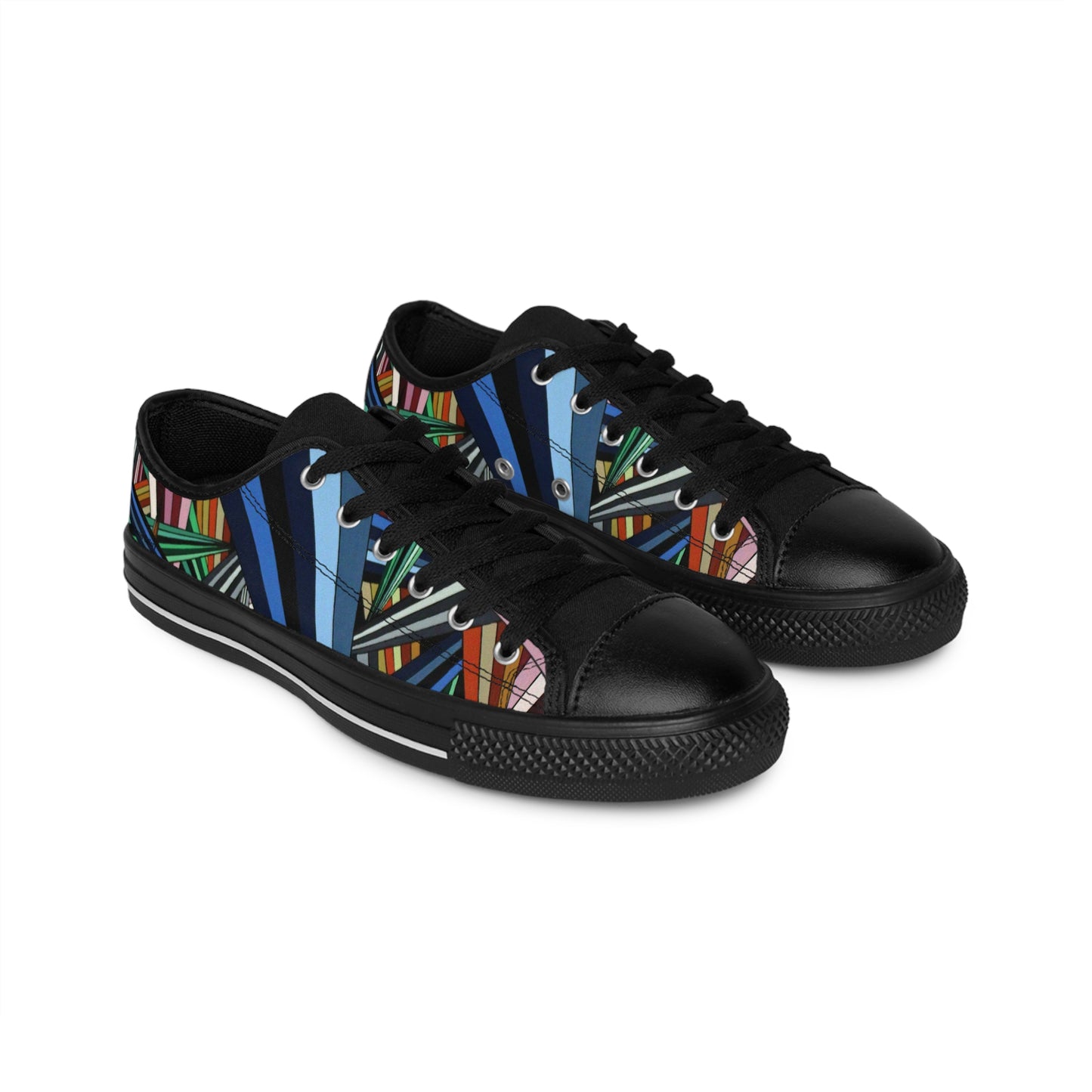 ANXIETY men's sneakers — colorful geometric design stripe canvas shoes featuring an original artwork with bold vibrant colour
