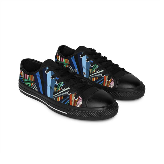 ANXIETY men's sneakers — colorful geometric design stripe canvas shoes featuring an original artwork with bold vibrant colour