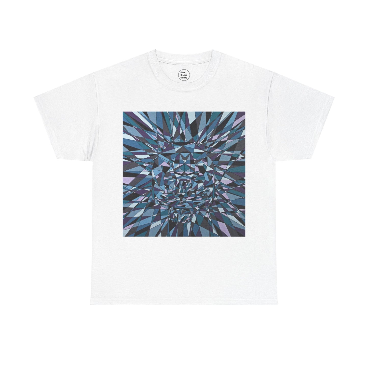 ISOLATION a bold sharp geometric image concealing a crouching figure in its heart making a bold image on this artful T-shirt.