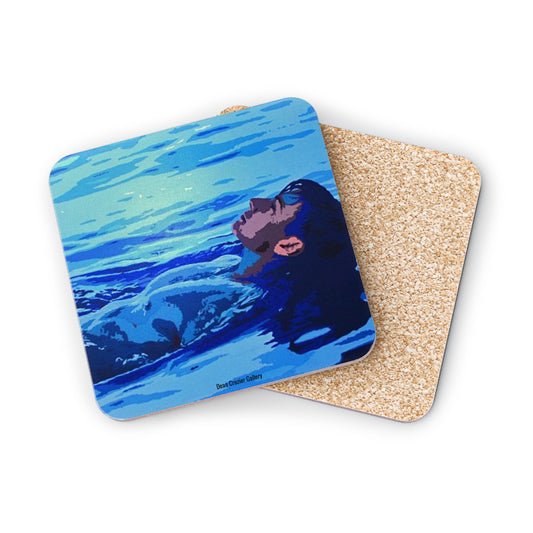 REPOSE WATER a serene blue pool floating coasters — a calm image for a relaxing drink.