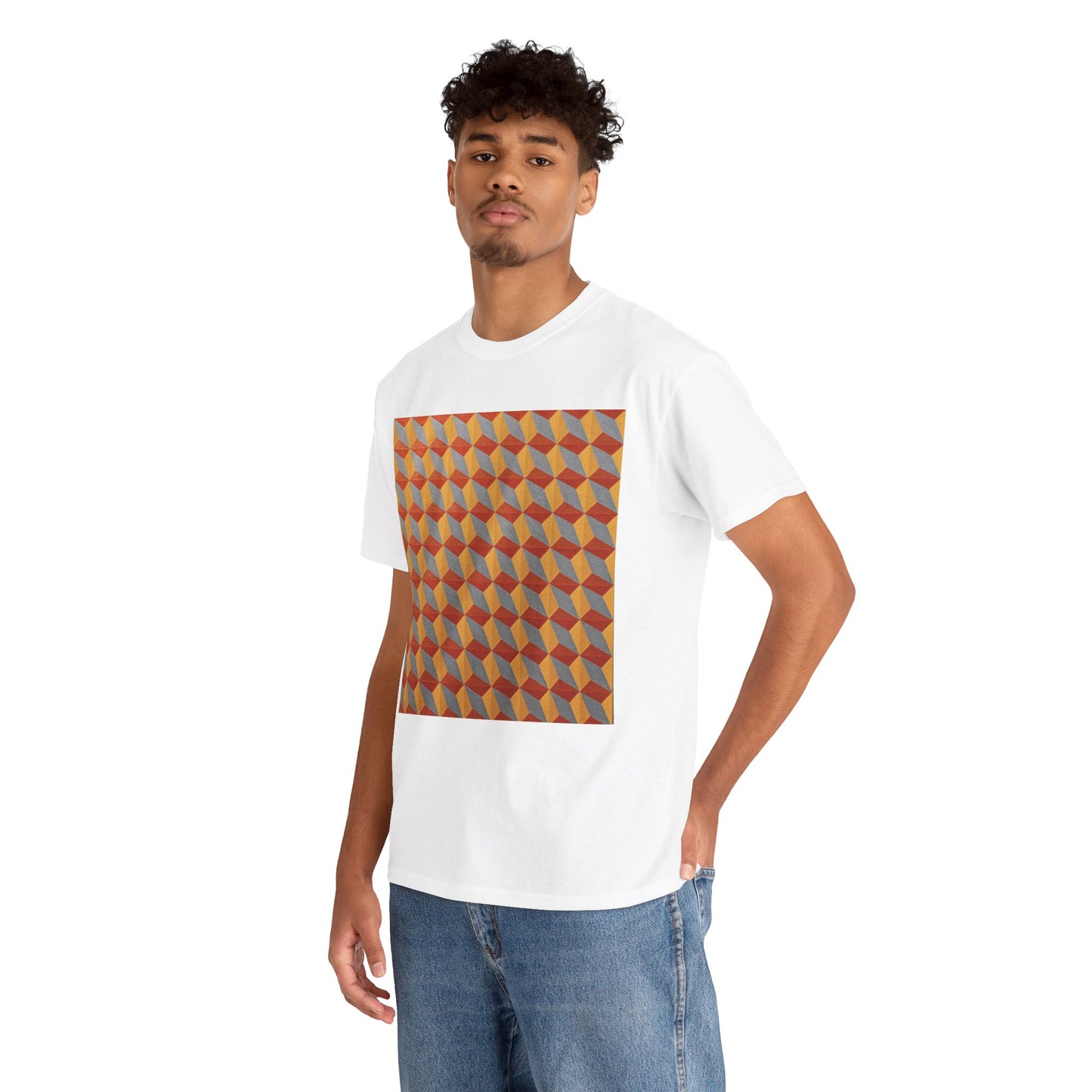 OPTICS 2 repetitive cubes rise or fall in this optical artwork on this art t-shirt.