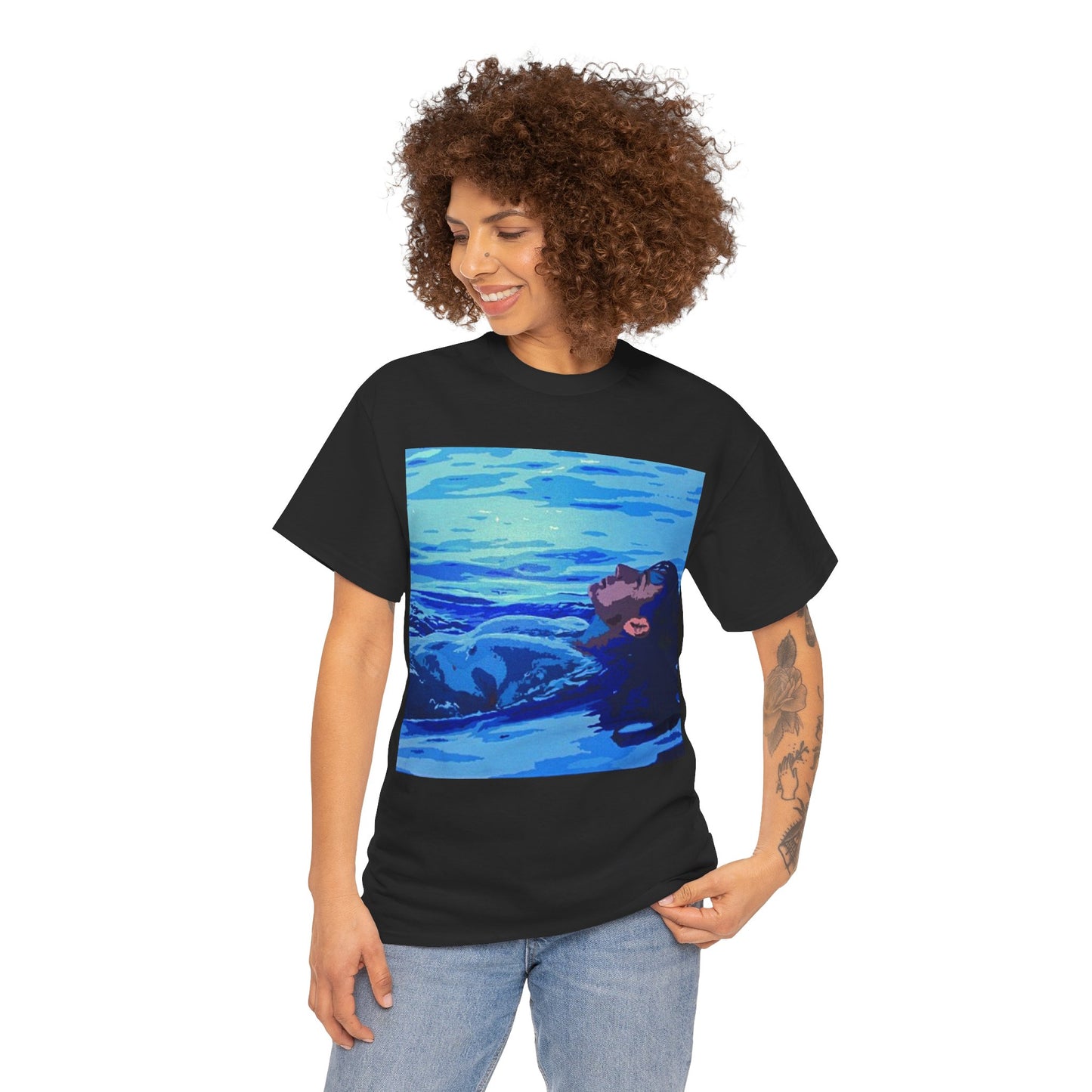 REPOSE - WATER this T-shirt features a male figure floats on a pool of cool water in this abstract portrait from the Dean Crozier Gallery.