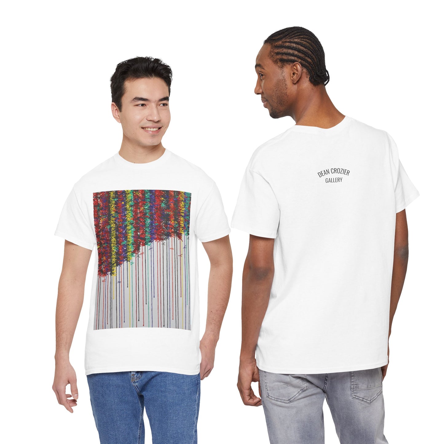 KNOT is an exploration of the bonds that tie a friendship together over time. Painted in bold strong colours that drip down the canvas on this joyful art T-shirt.