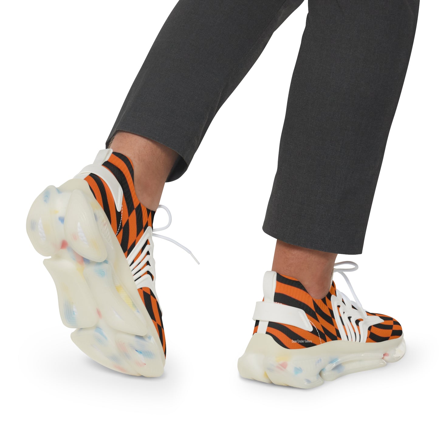 OPTICS 1 these bold blue & orange striped men's mesh sneakers featuring the artwork of Dean Crozier creates a vibrant athletic shoes