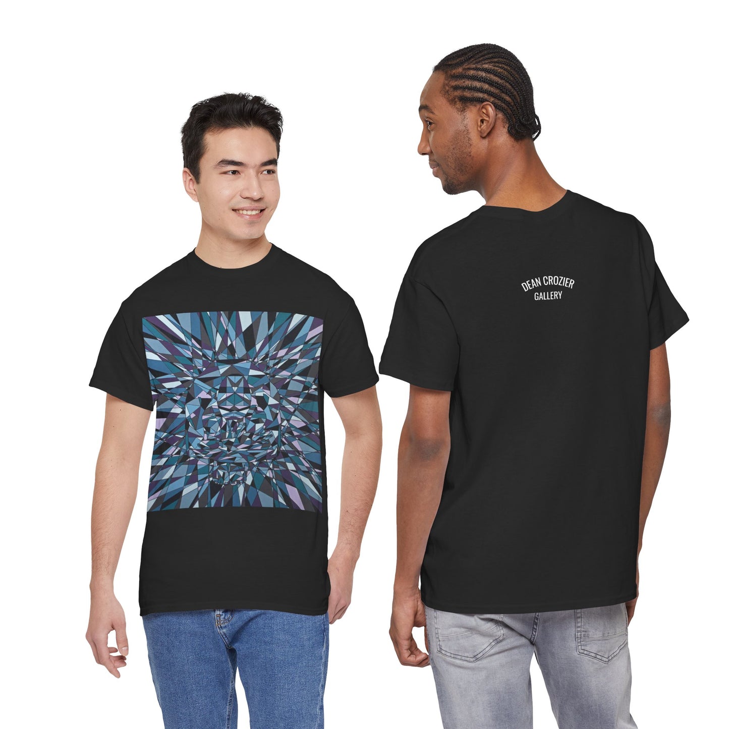 ISOLATION a bold sharp geometric image concealing a crouching figure in its heart making a bold image on this artful T-shirt.