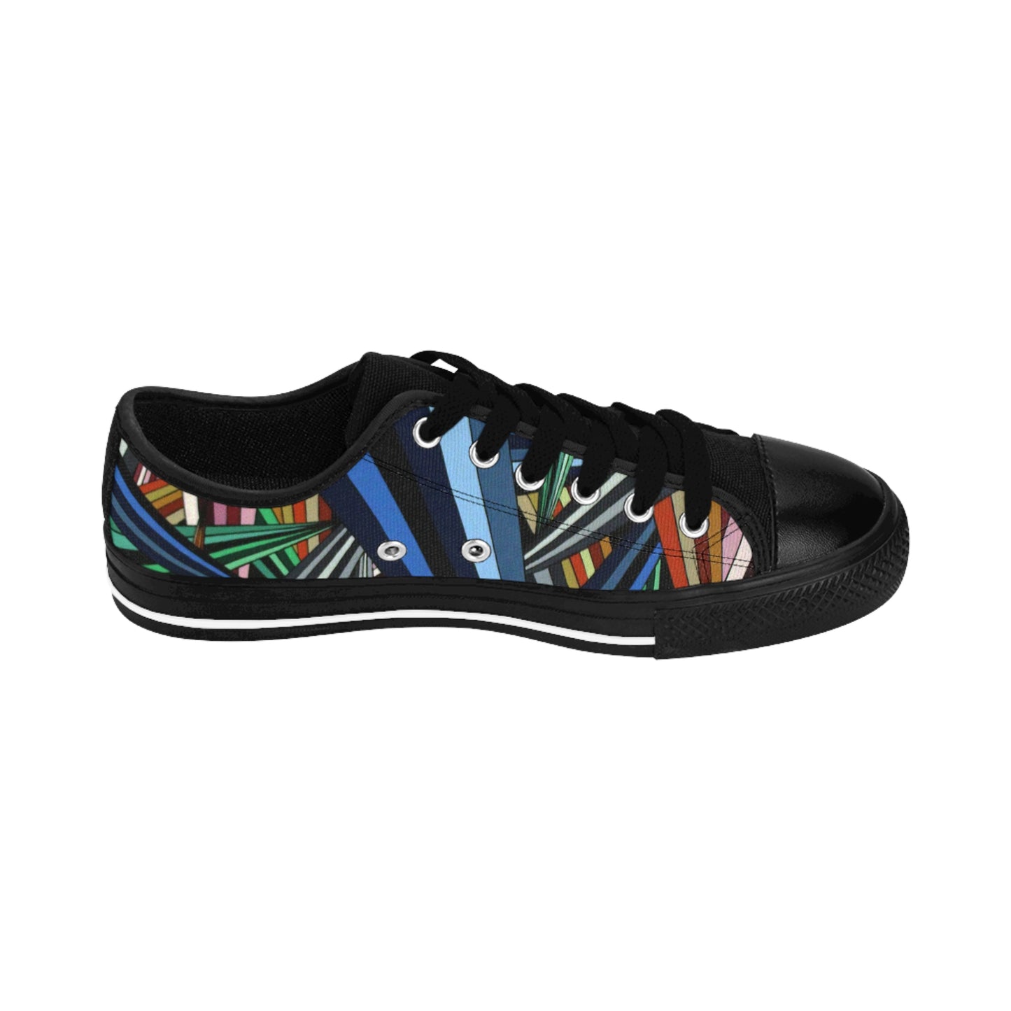 ANXIETY men's sneakers — colorful geometric design stripe canvas shoes featuring an original artwork with bold vibrant colour