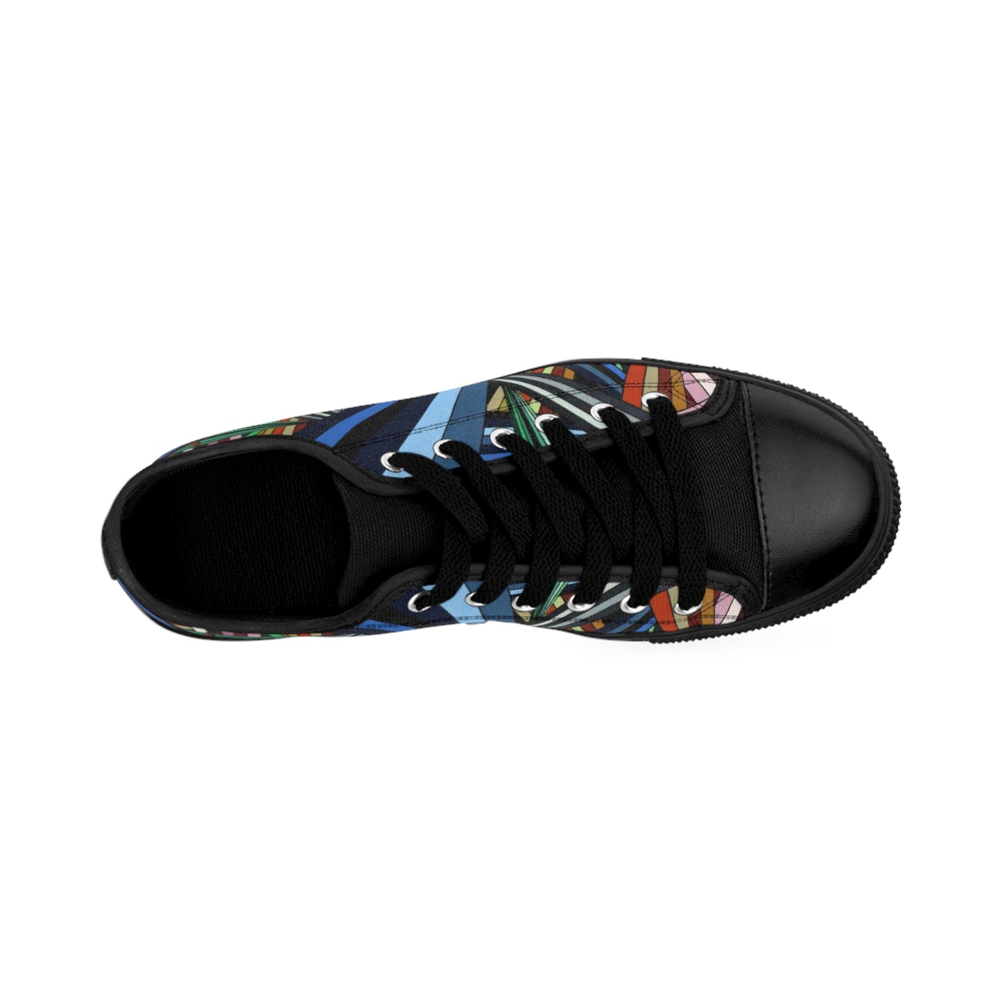 ANXIETY men's sneakers — colorful geometric design stripe canvas shoes featuring an original artwork with bold vibrant colour
