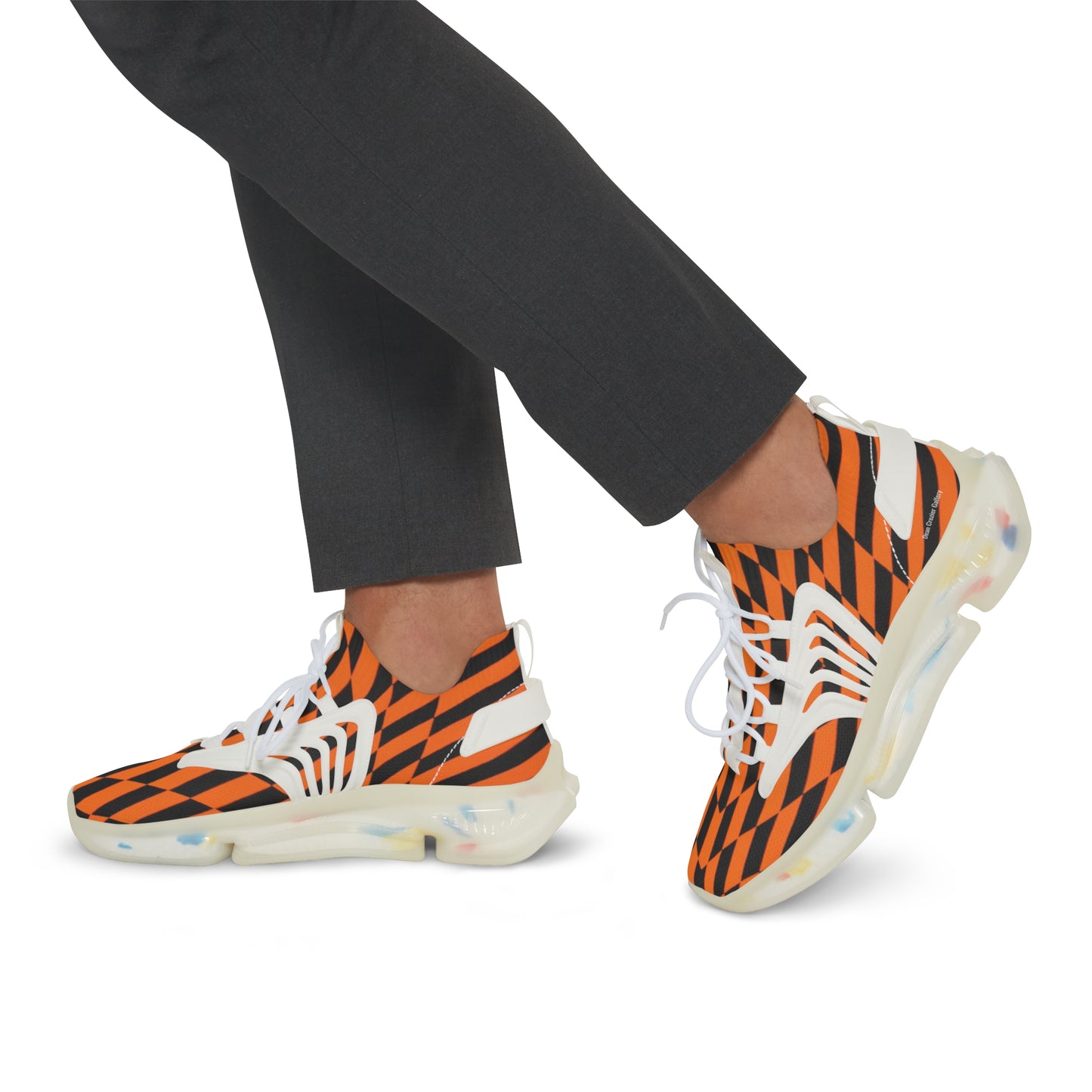OPTICS 1 these bold blue & orange striped men's mesh sneakers featuring the artwork of Dean Crozier creates a vibrant athletic shoes