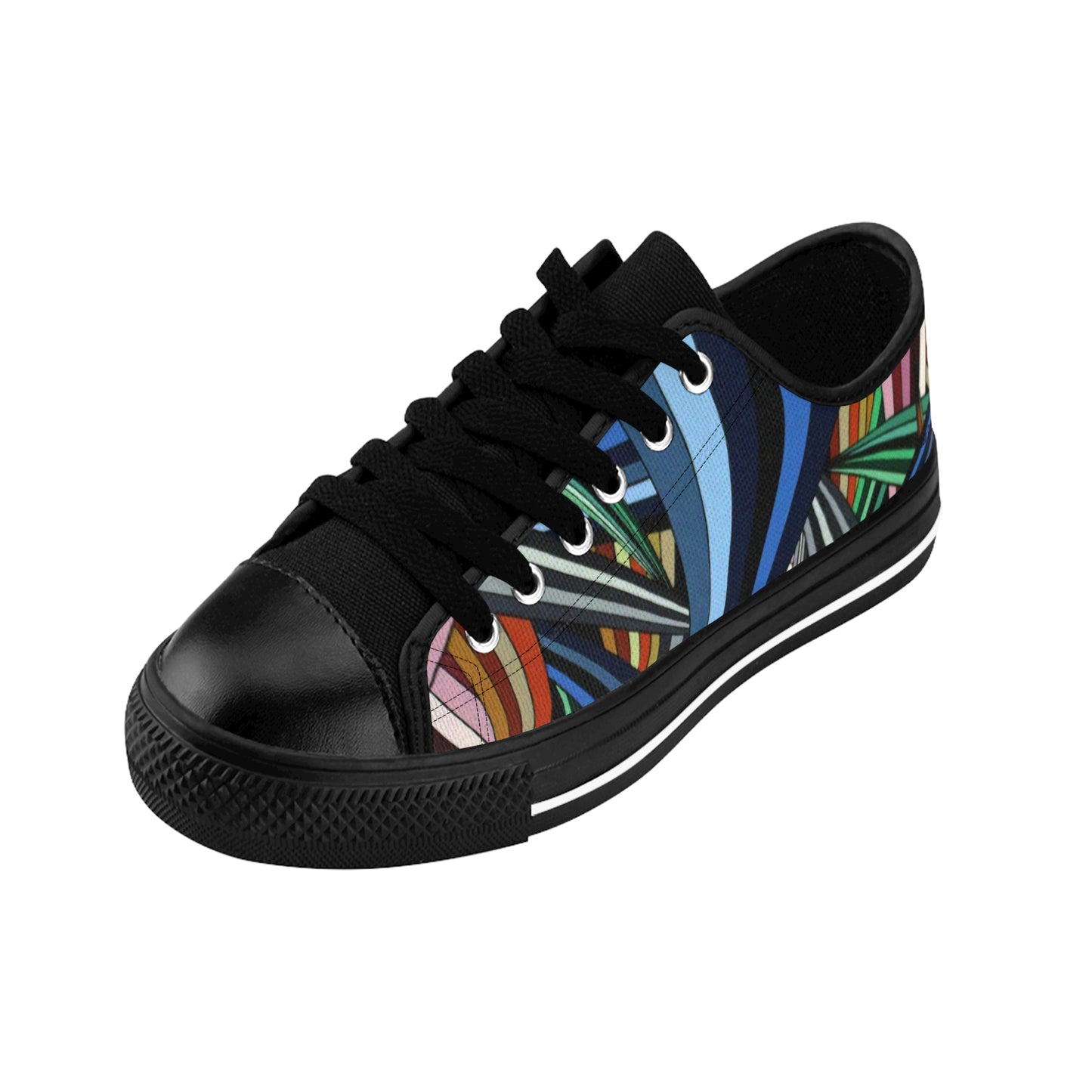 ANXIETY men's sneakers — colorful geometric design stripe canvas shoes featuring an original artwork with bold vibrant colour