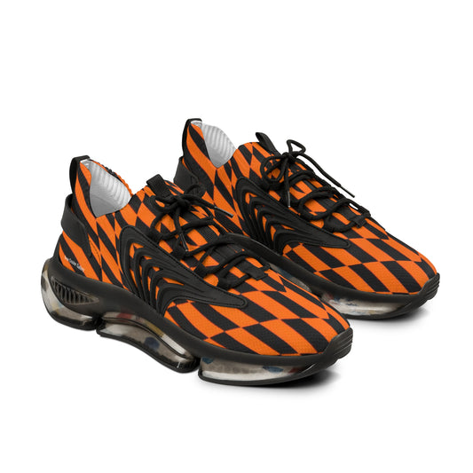 OPTICS 1 these bold blue & orange striped men's mesh sneakers featuring the artwork of Dean Crozier creates a vibrant athletic shoes