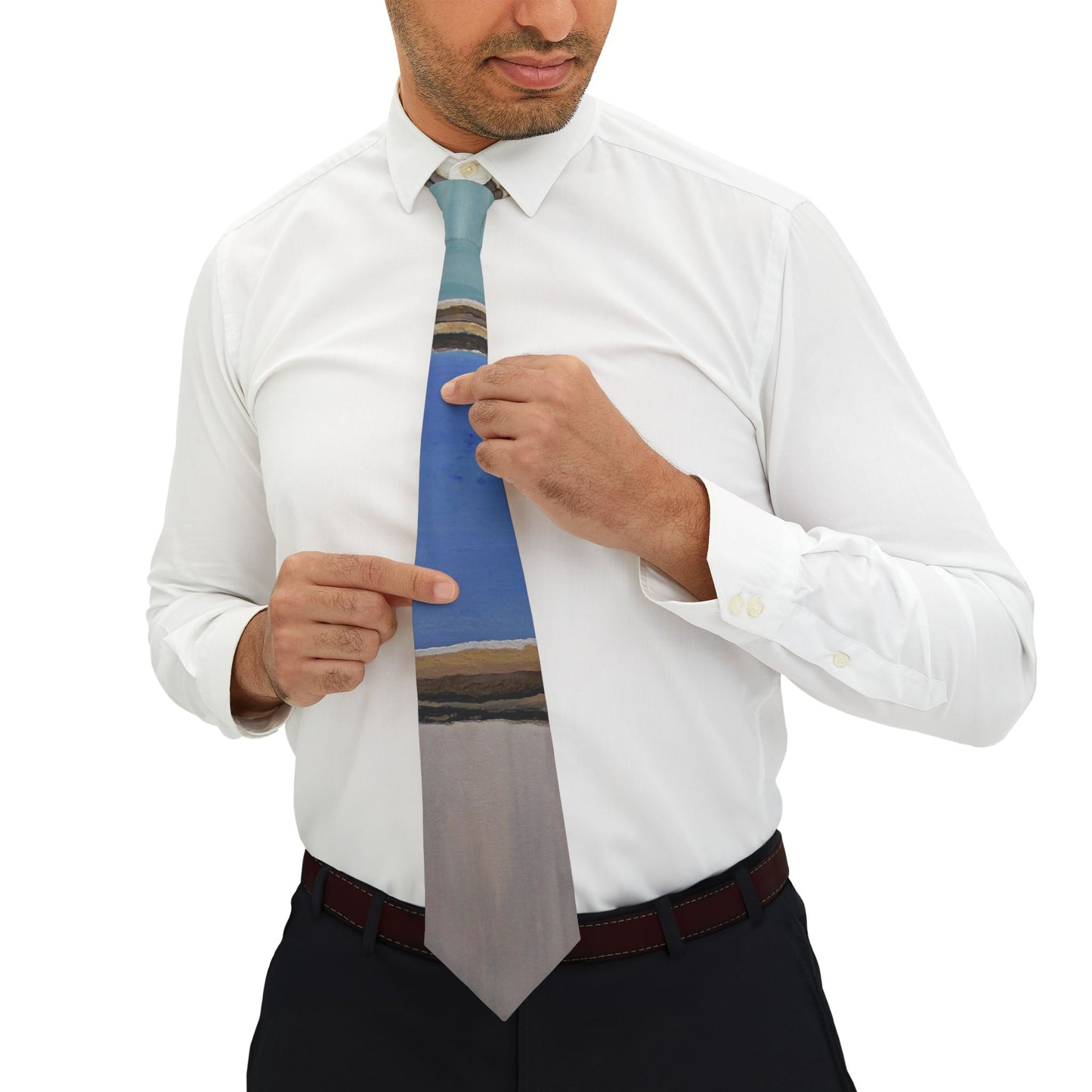SALT PANS 1 by artist Dean Crozier feature the Western Australia blue evaporative pools on this stylish necktie