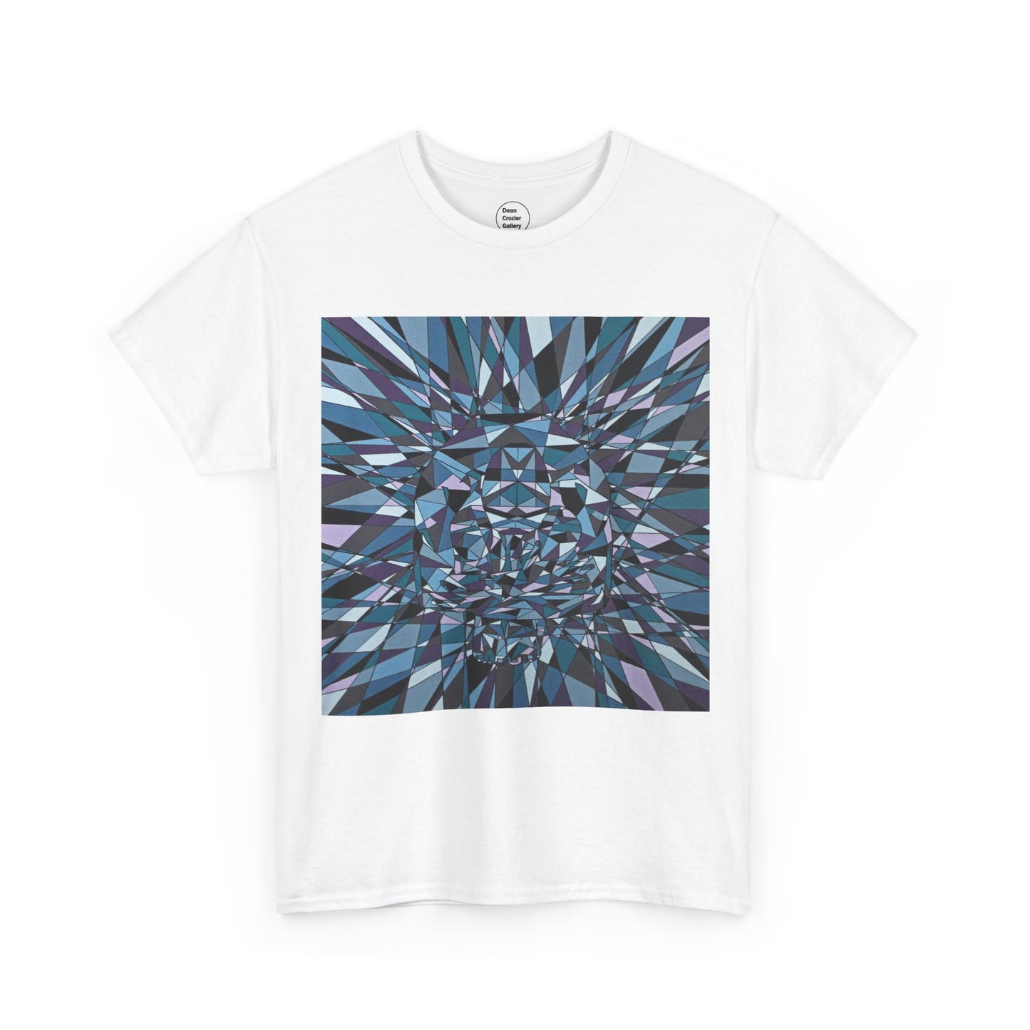 ISOLATION a bold sharp geometric image concealing a crouching figure in its heart making a bold image on this artful T-shirt.