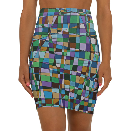 JACARANDA bloom geometric Pencil Skirt — a geometric floral spring print by abstract artist Dean Crozier