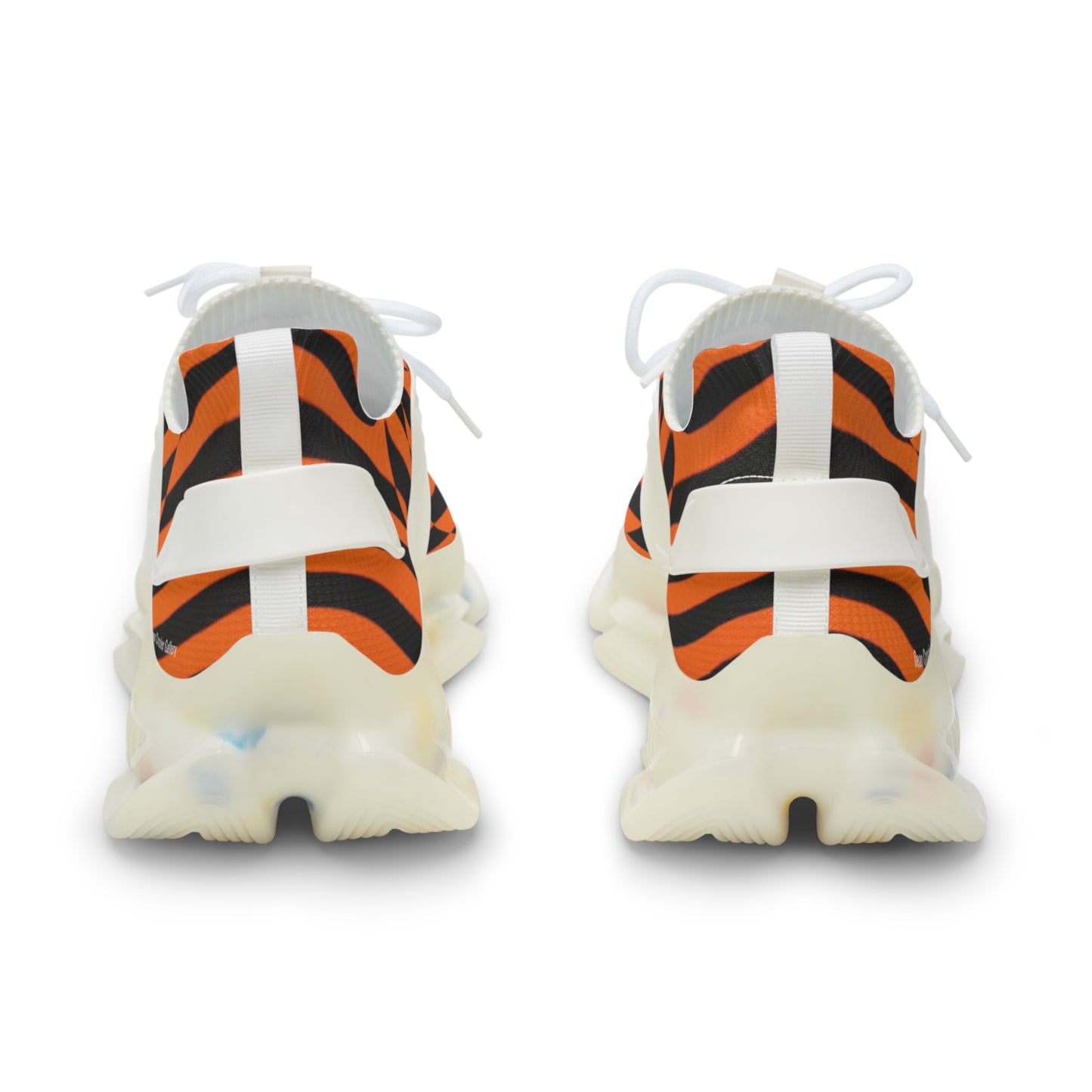 OPTICS 1 these bold blue & orange striped men's mesh sneakers featuring the artwork of Dean Crozier creates a vibrant athletic shoes