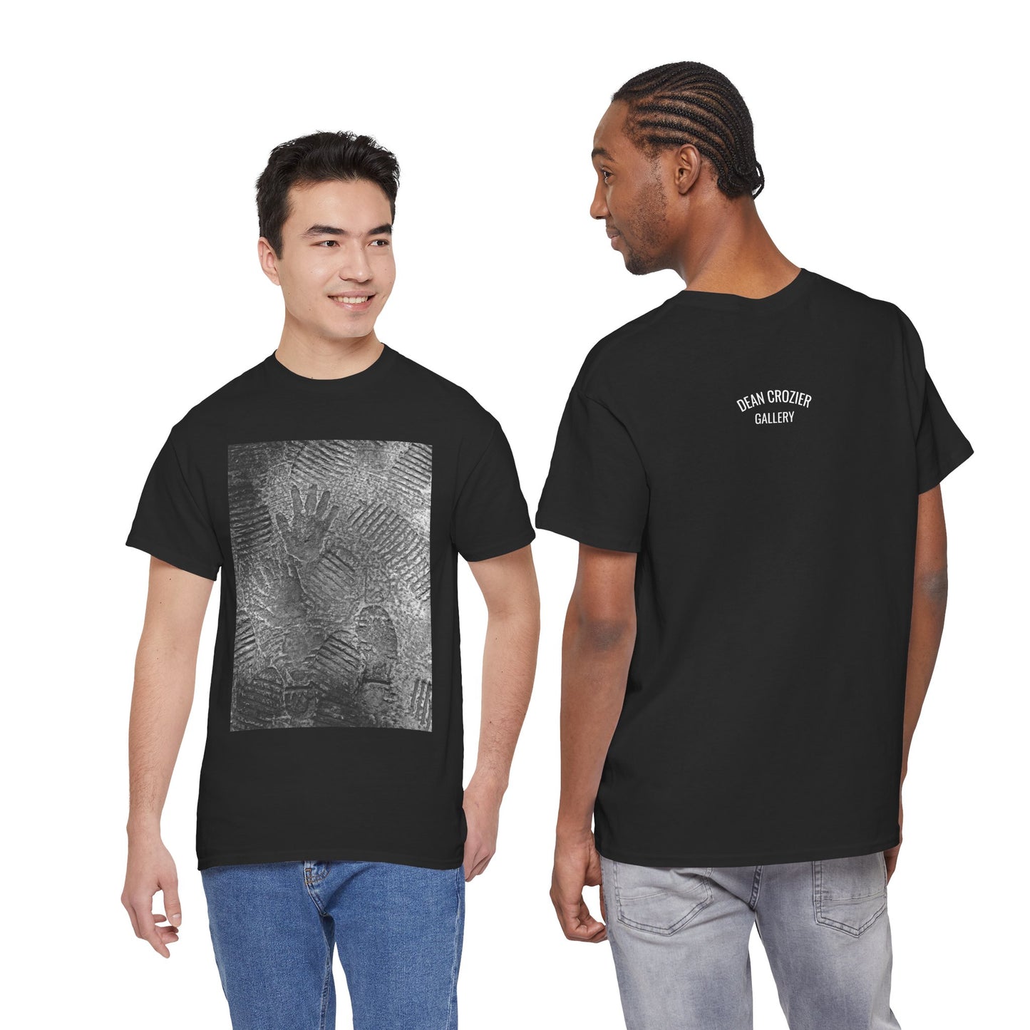 FOOTPATH is a photograph of footprints and hands placed into a wet cement footpath. creating a moment of modern life on this art T-shirt.