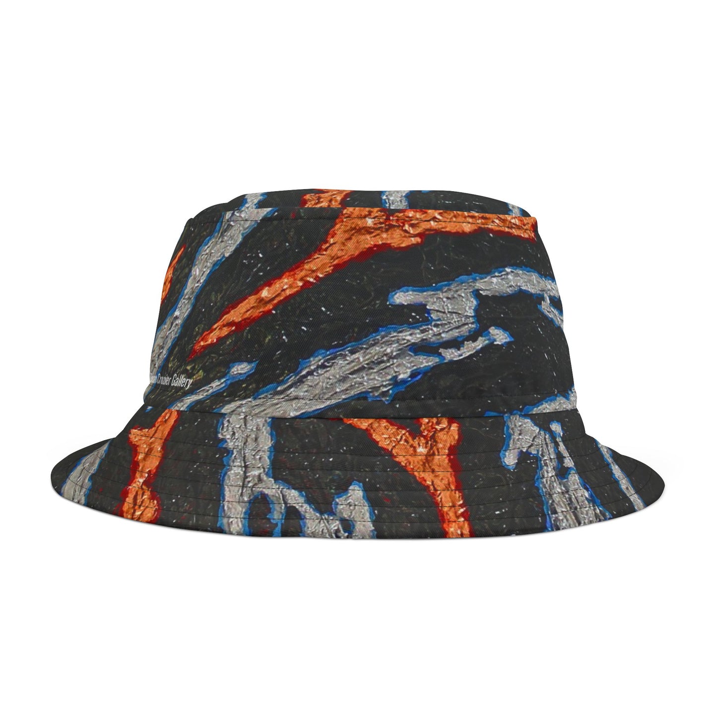 Bucket Hat metallic slashes — a bold design with slashes of gold and silver on a bed of black. Strong streetwear for a bold outfit