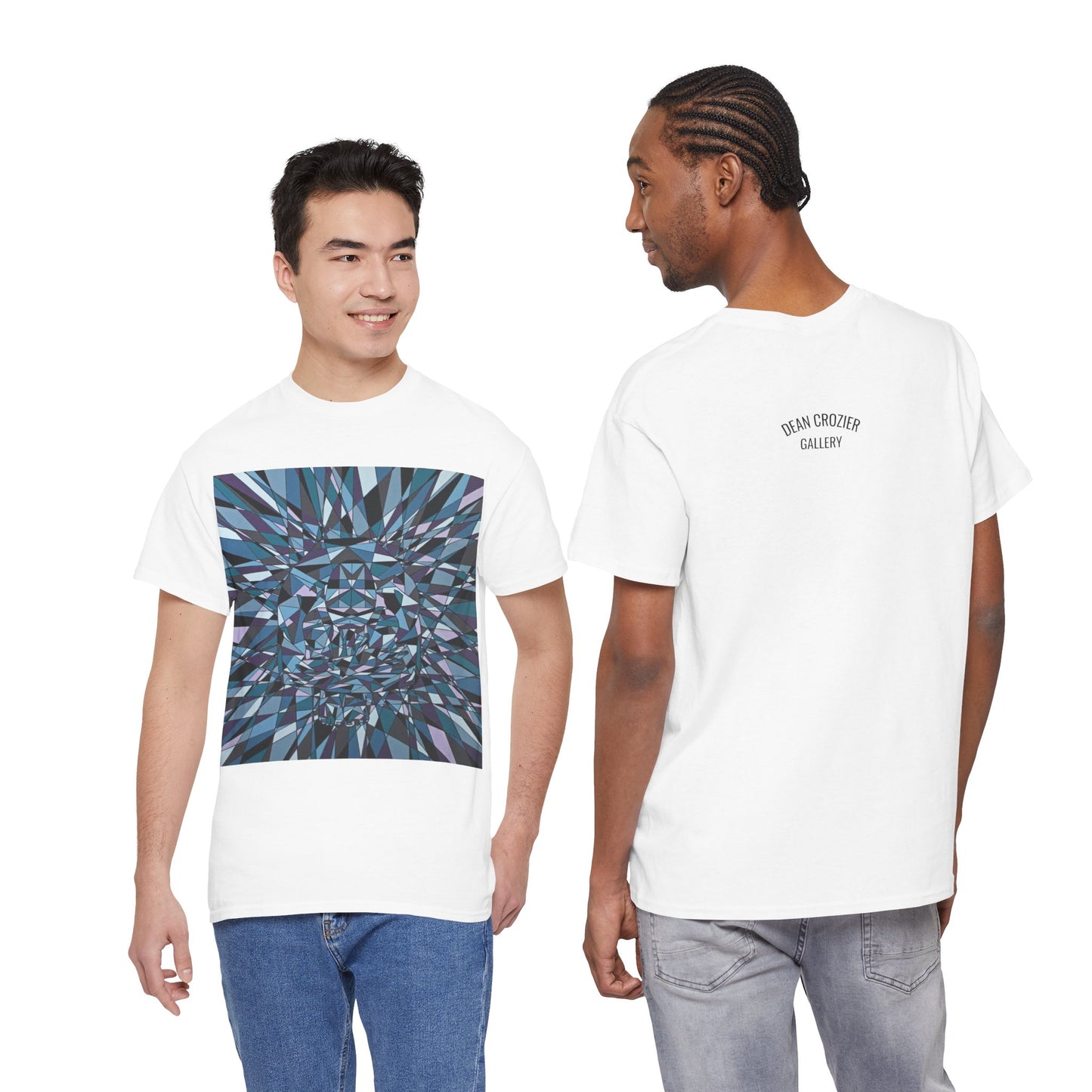 ISOLATION a bold sharp geometric image concealing a crouching figure in its heart making a bold image on this artful T-shirt.