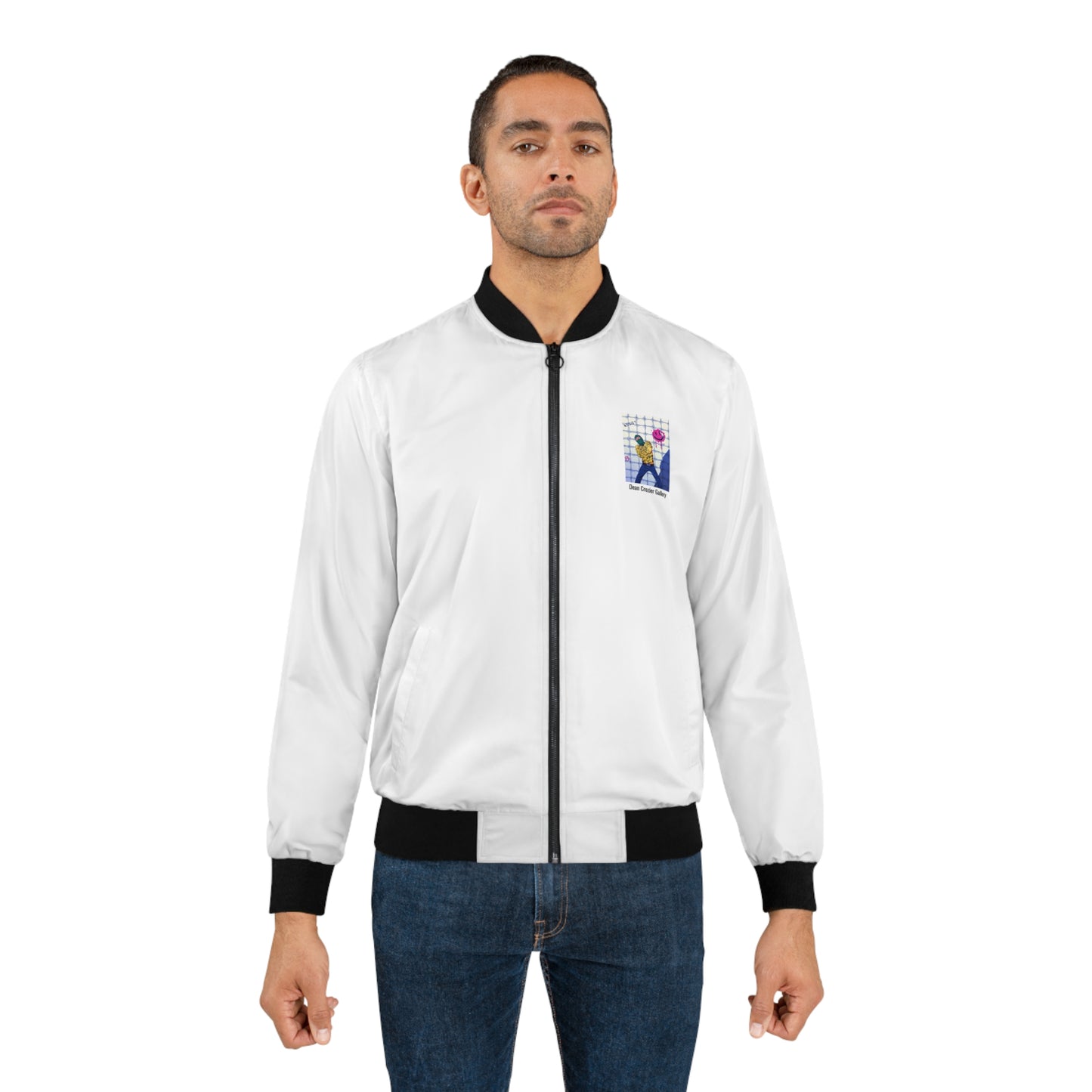 Casual Bomber Jacket — HAPPY PLACE is a quirky comic book design on this artist styled bomber jacket