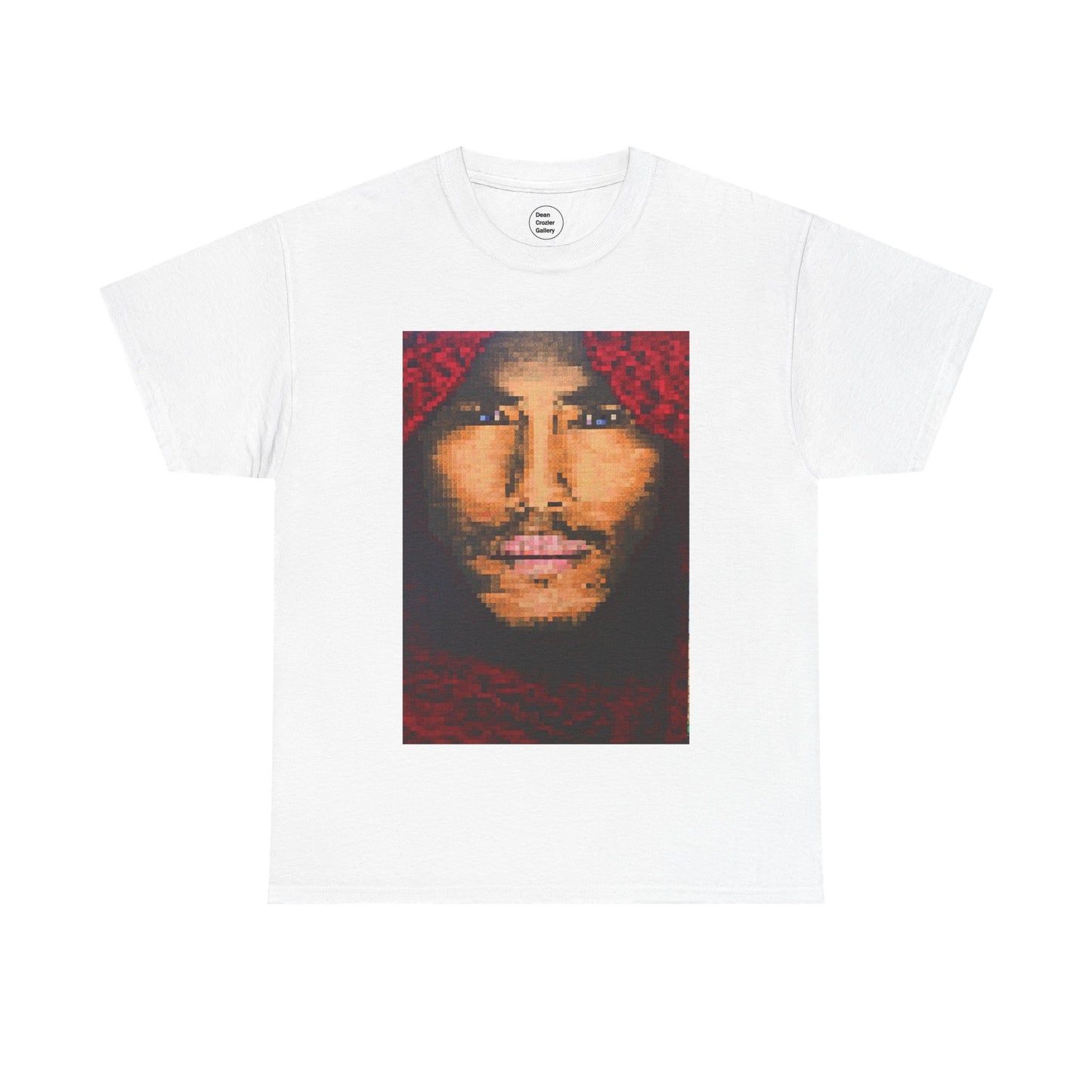 BOY IN A RED SCARF is a beautiful image created by individually coloured squares revealing a hauntingly beautiful face on this rt T-shirt.