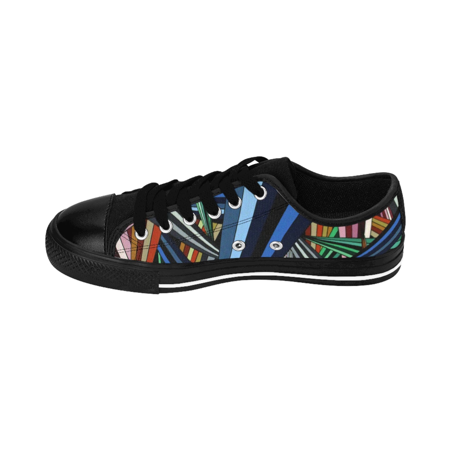 ANXIETY men's sneakers — colorful geometric design stripe canvas shoes featuring an original artwork with bold vibrant colour