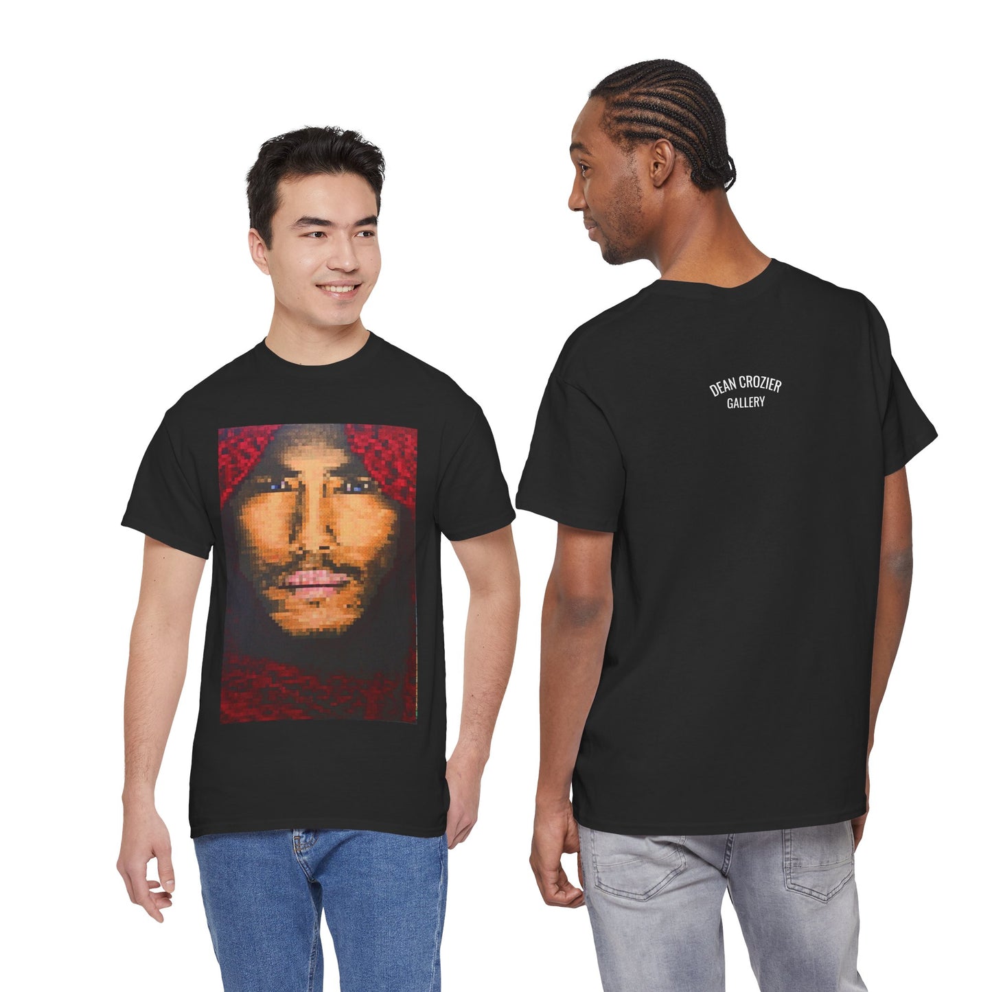 BOY IN A RED SCARF is a beautiful image created by individually coloured squares revealing a hauntingly beautiful face on this rt T-shirt.