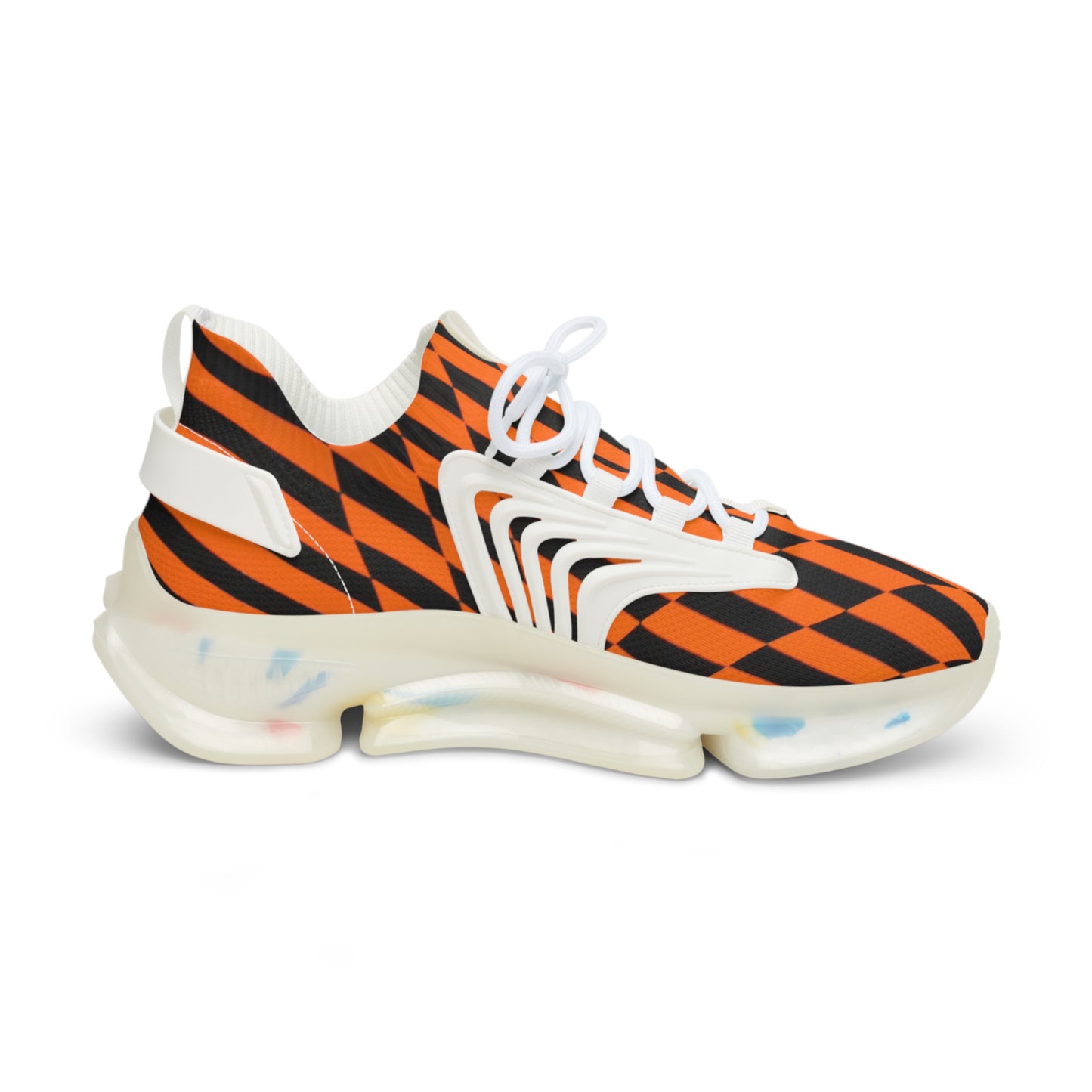 OPTICS 1 these bold blue & orange striped men's mesh sneakers featuring the artwork of Dean Crozier creates a vibrant athletic shoes