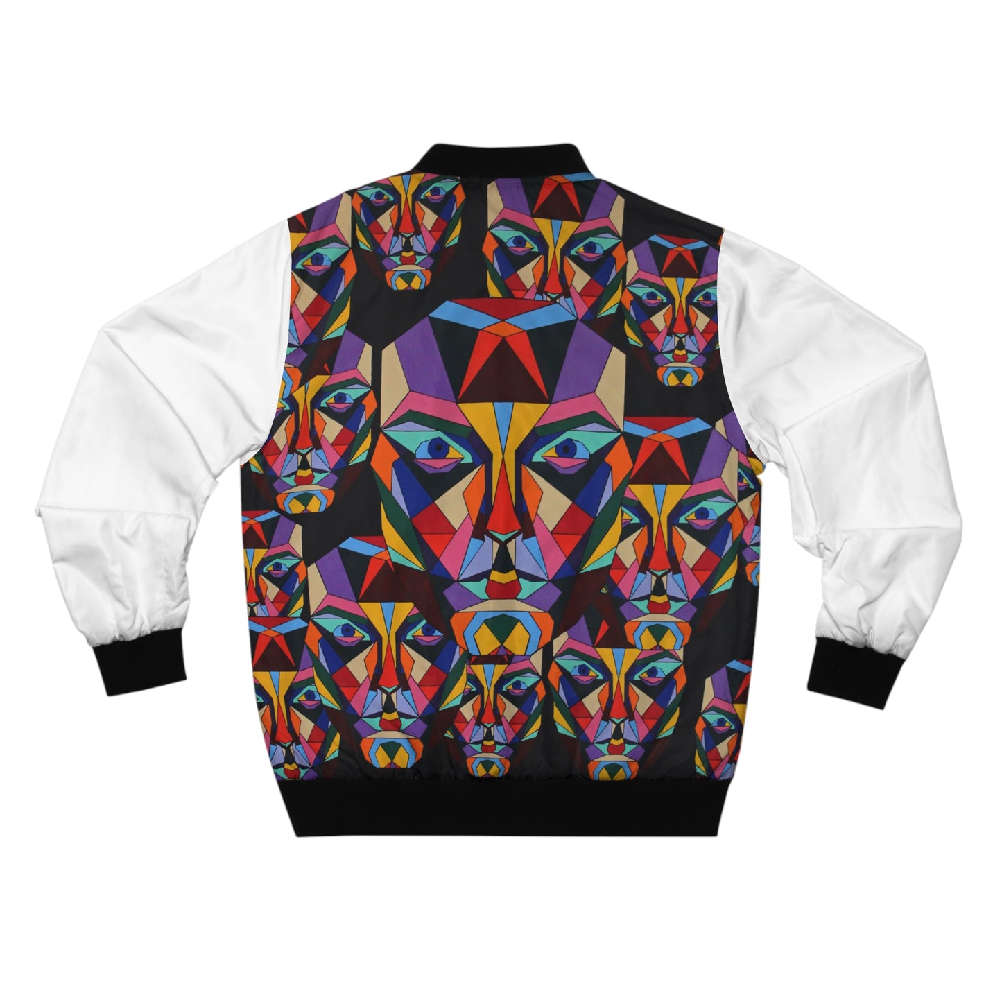 Bomber Jacket — '16' colourful geometric faces stare from this artistic stylish bomber jacket