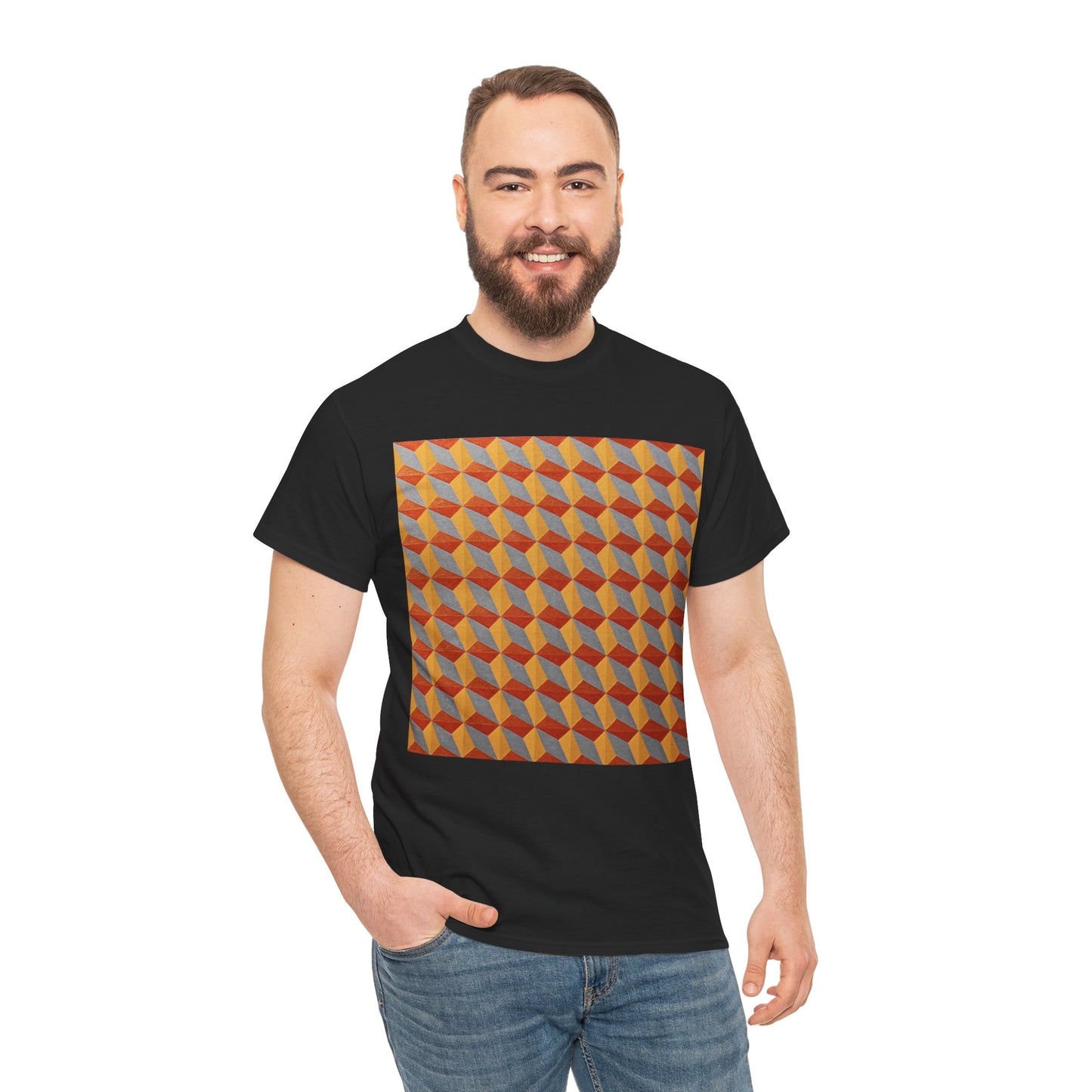 OPTICS 2 repetitive cubes rise or fall in this optical artwork on this art t-shirt.