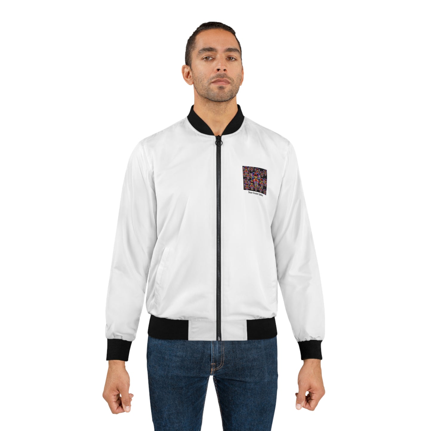 Bomber Jacket — '16' colourful geometric faces stare from this artistic stylish bomber jacket