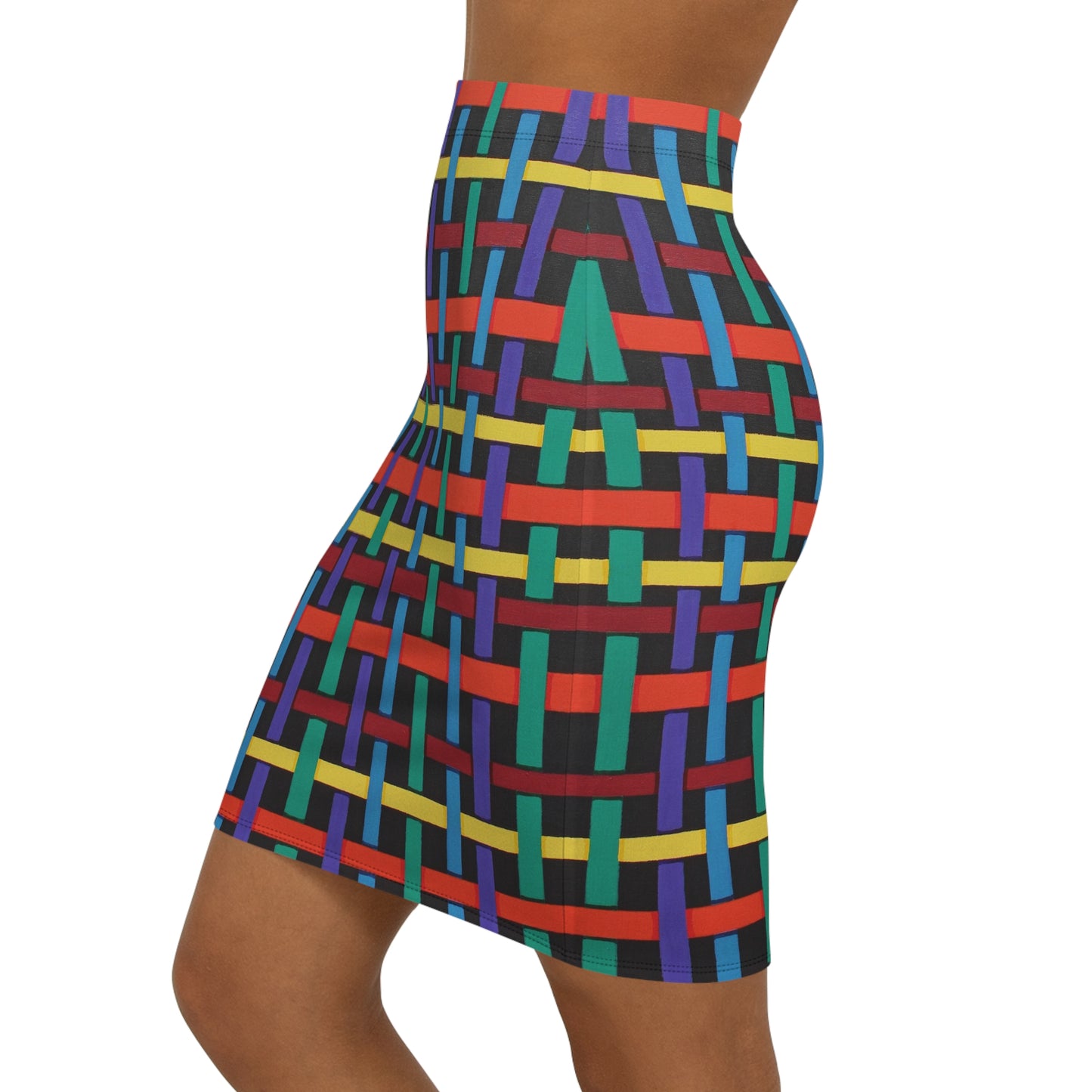 Bright ribbon weave across this Women's Mid-Waist Pencil Skirt — strong bright colours for any occasson